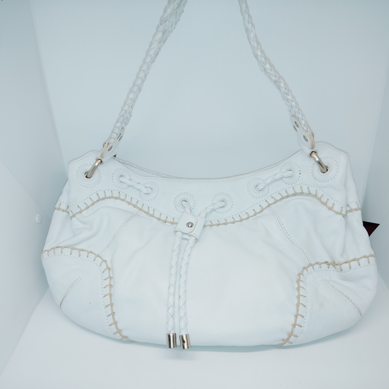 Via Spiga Italian Leather Large Purse Gold Rings & Tan Stitched 4 Pockets Inside