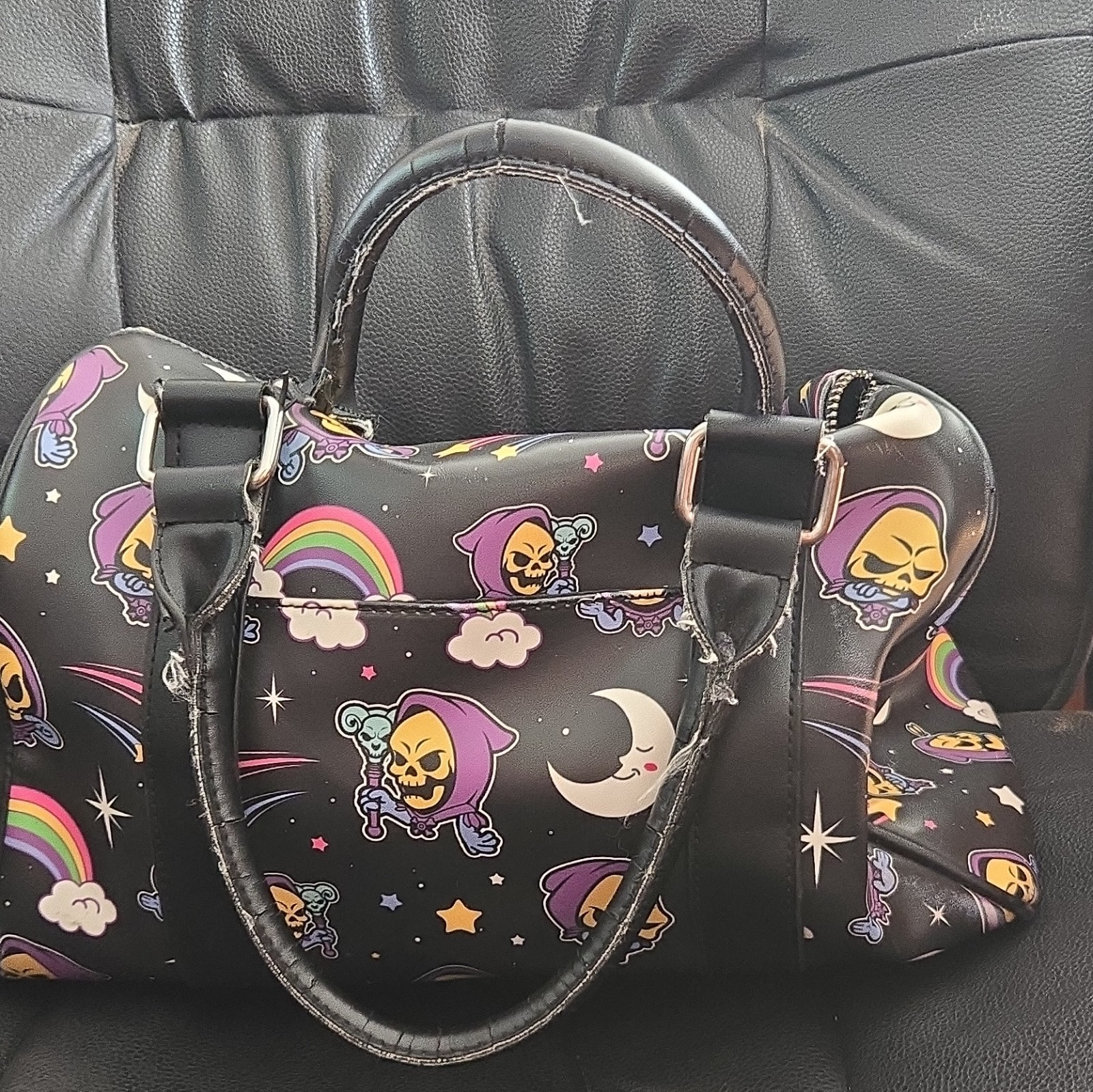 KILLSTAR Black Skull Graphic Print Satchel Top Handle Zip, Inner Pockets
