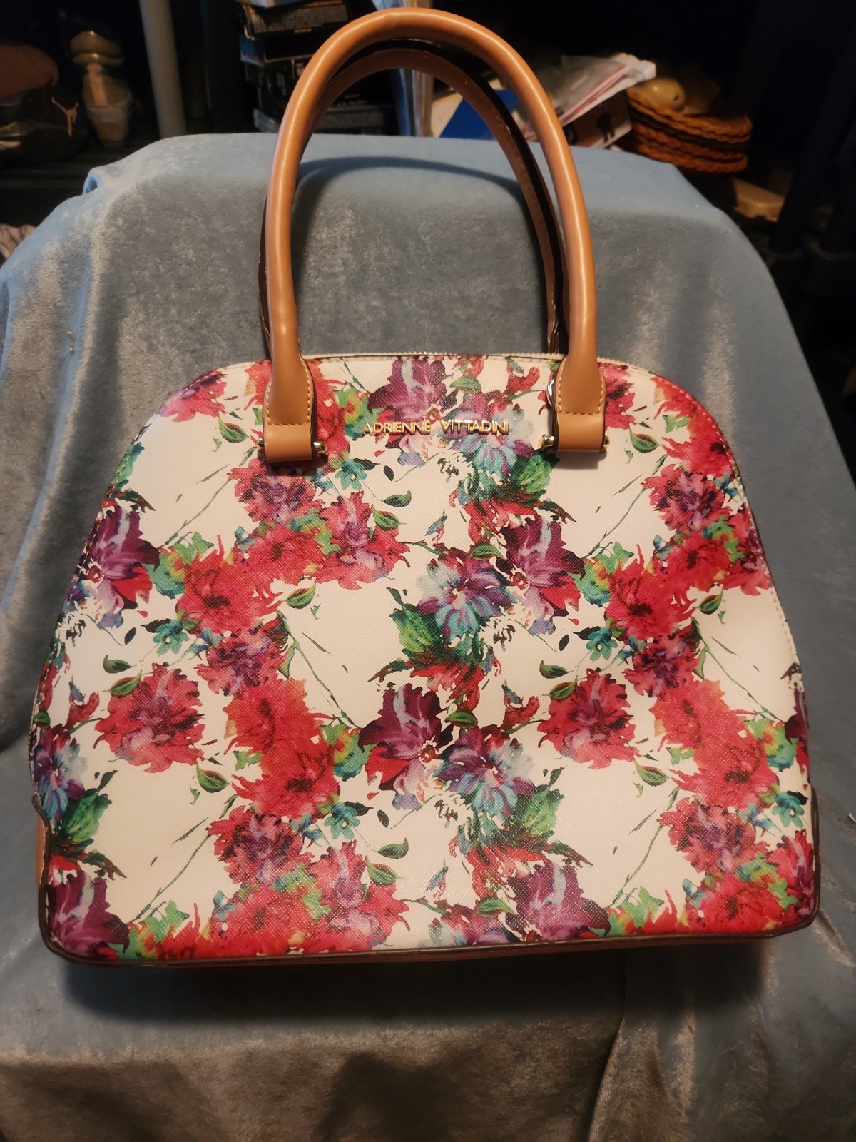 ADRIENNE VITTADINI White Floral Dome Satchel Bag Watercolor Floral Collection