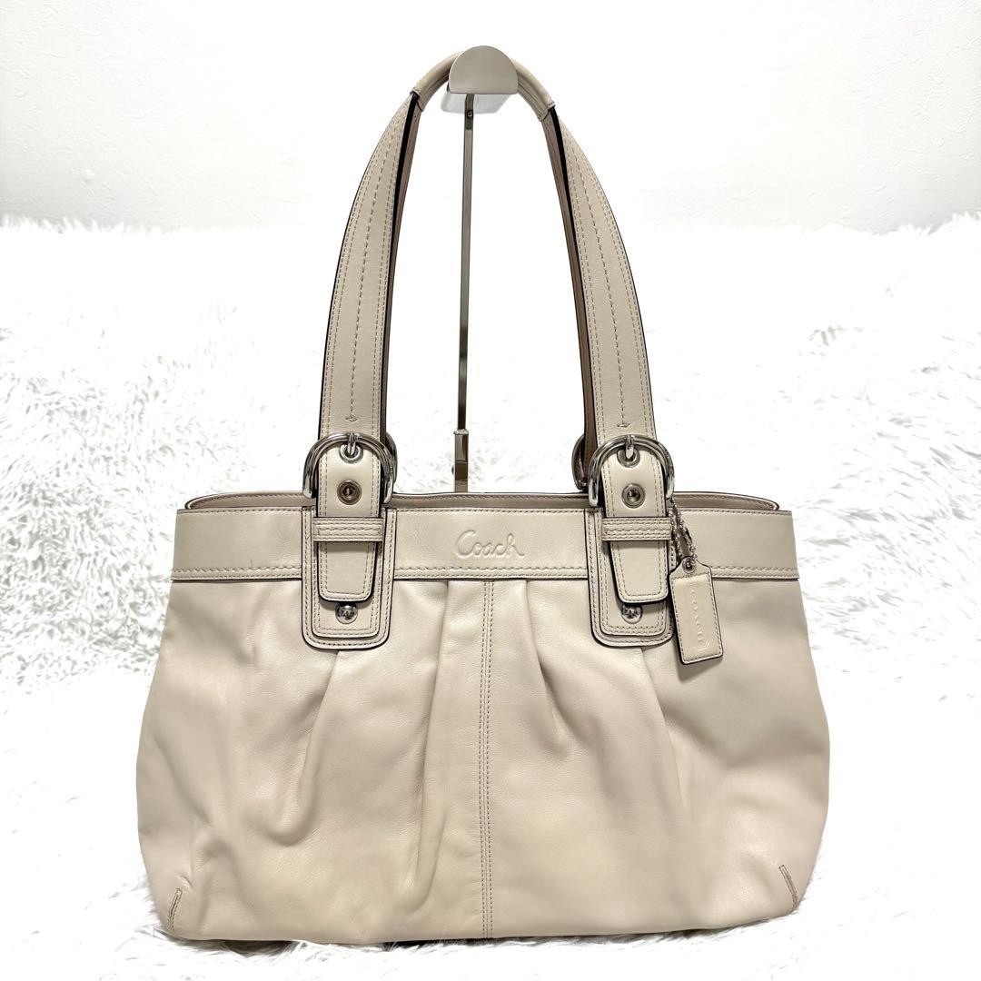 COACH Soho Leather Tote Bag 23cm x 46cm Large Capacity White