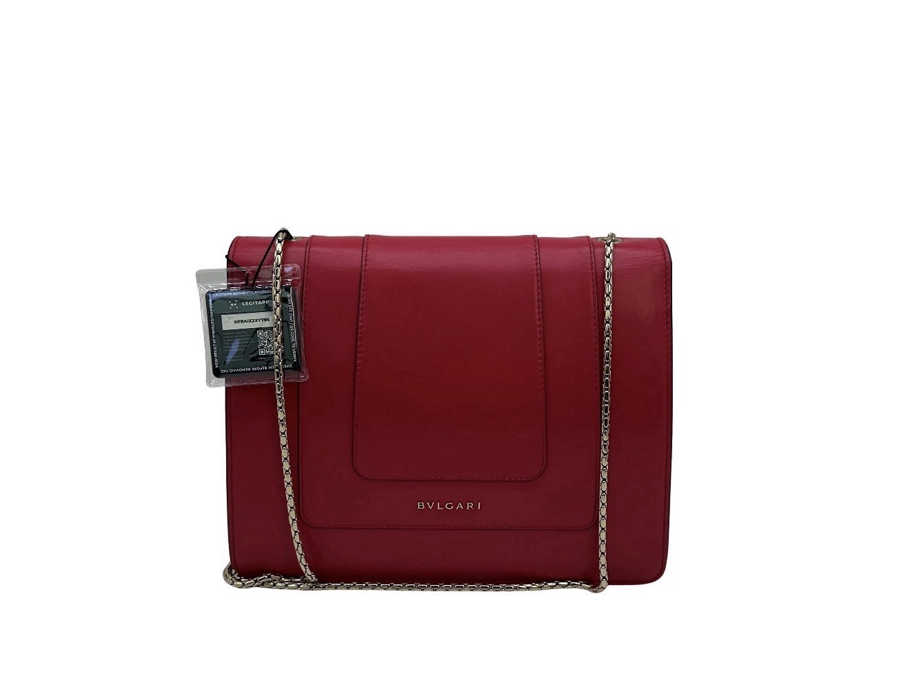 BVLGARI Red Shoulder Bag Gold Chain Strap Logo Hardware Magnetic Clasp