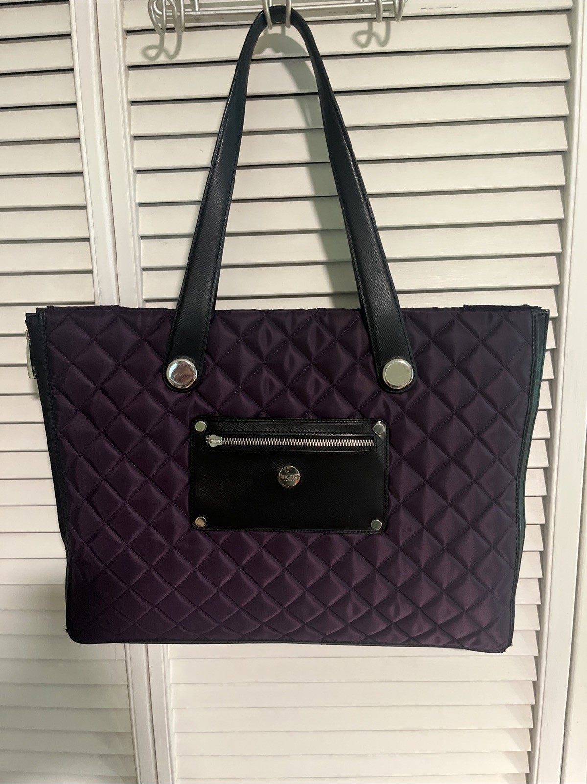 Knomo London Marina Quilted Tote Bag Purple Laptop Sleeve Expandable