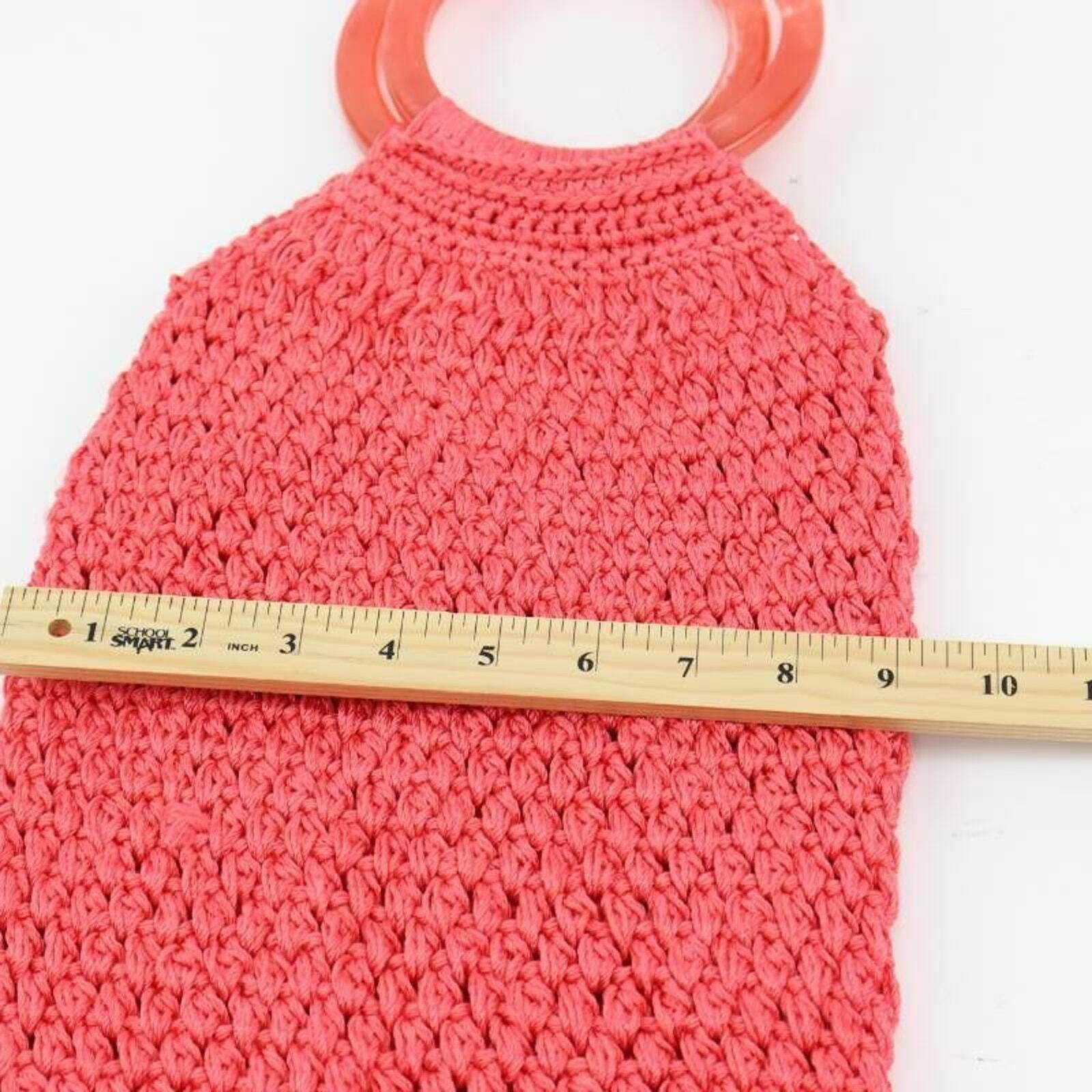 Binge Womens Handbag Pink Dual Handle Handmade Fringe Boho Knitted Small New