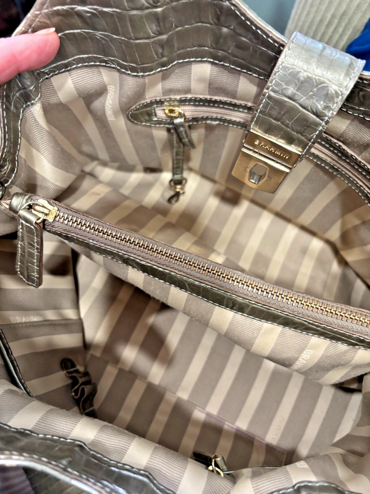 Brahmin Elisa Pyrite La Scala Leather Satchel Handbag EUC $125