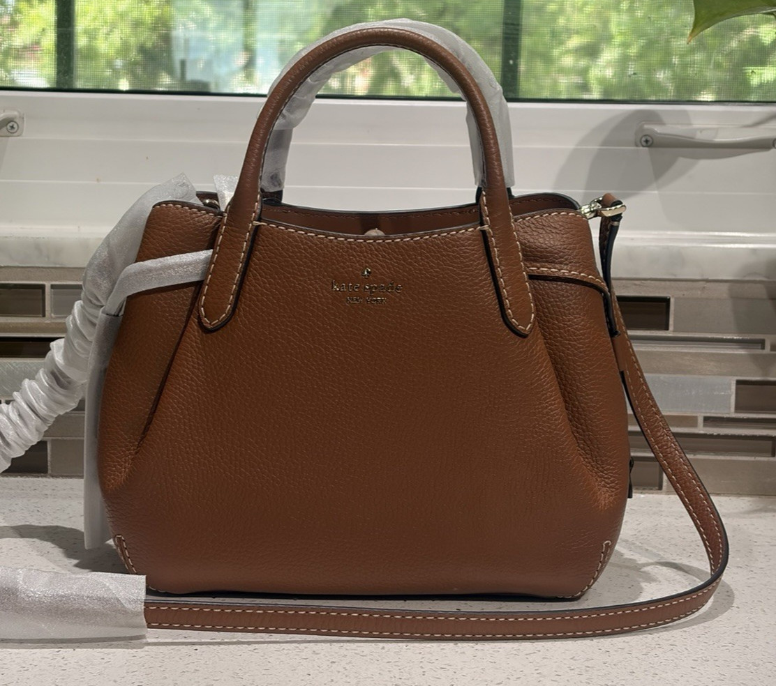 KATE SPADE DUMPLING SMALL SATCHEL CROSSBODY BAG HOBO GINGER BROWN LEATHER GOLD