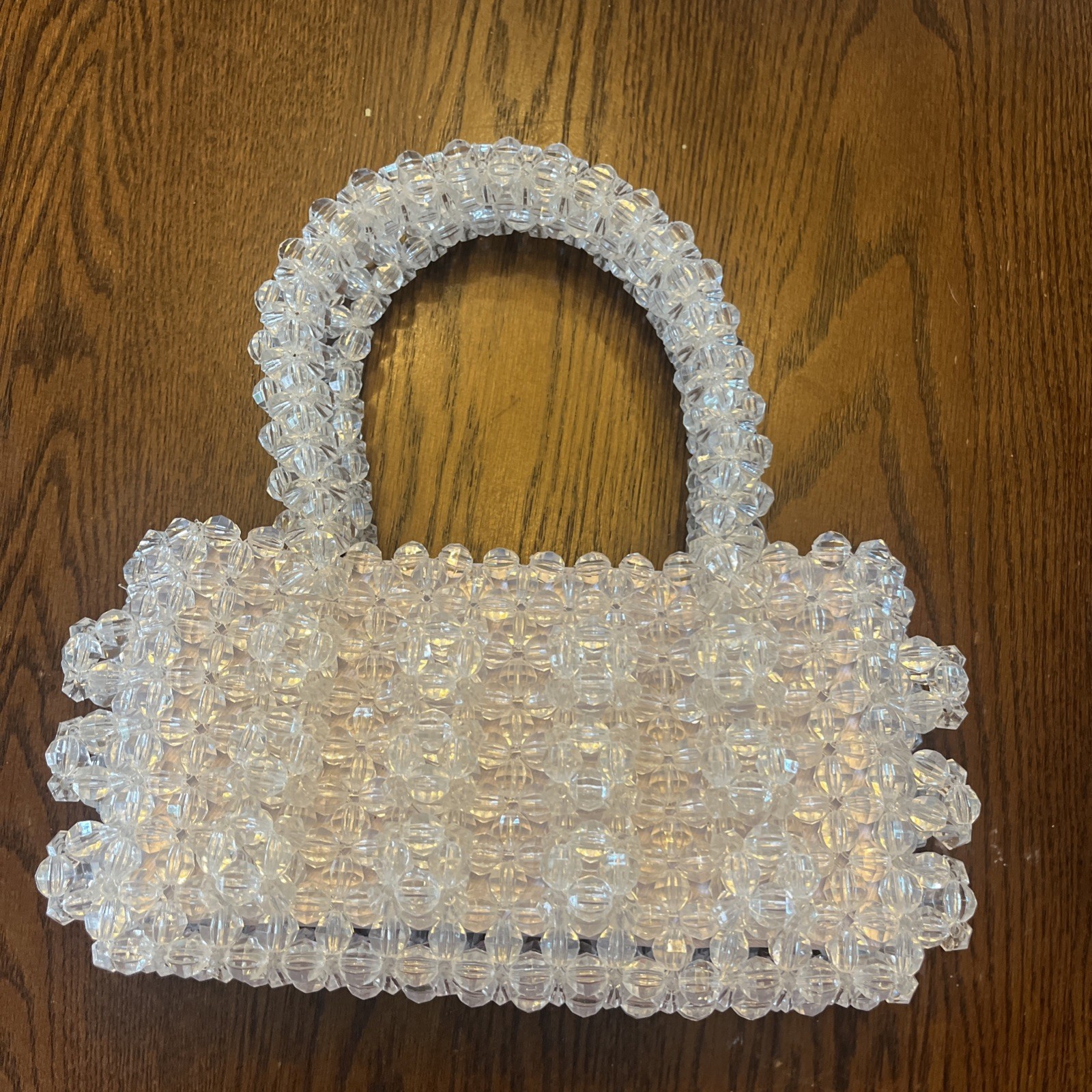 Clear Faceted Beaded Mini Handbag Acrylic Crystal Look Top Handle Purse Y2K