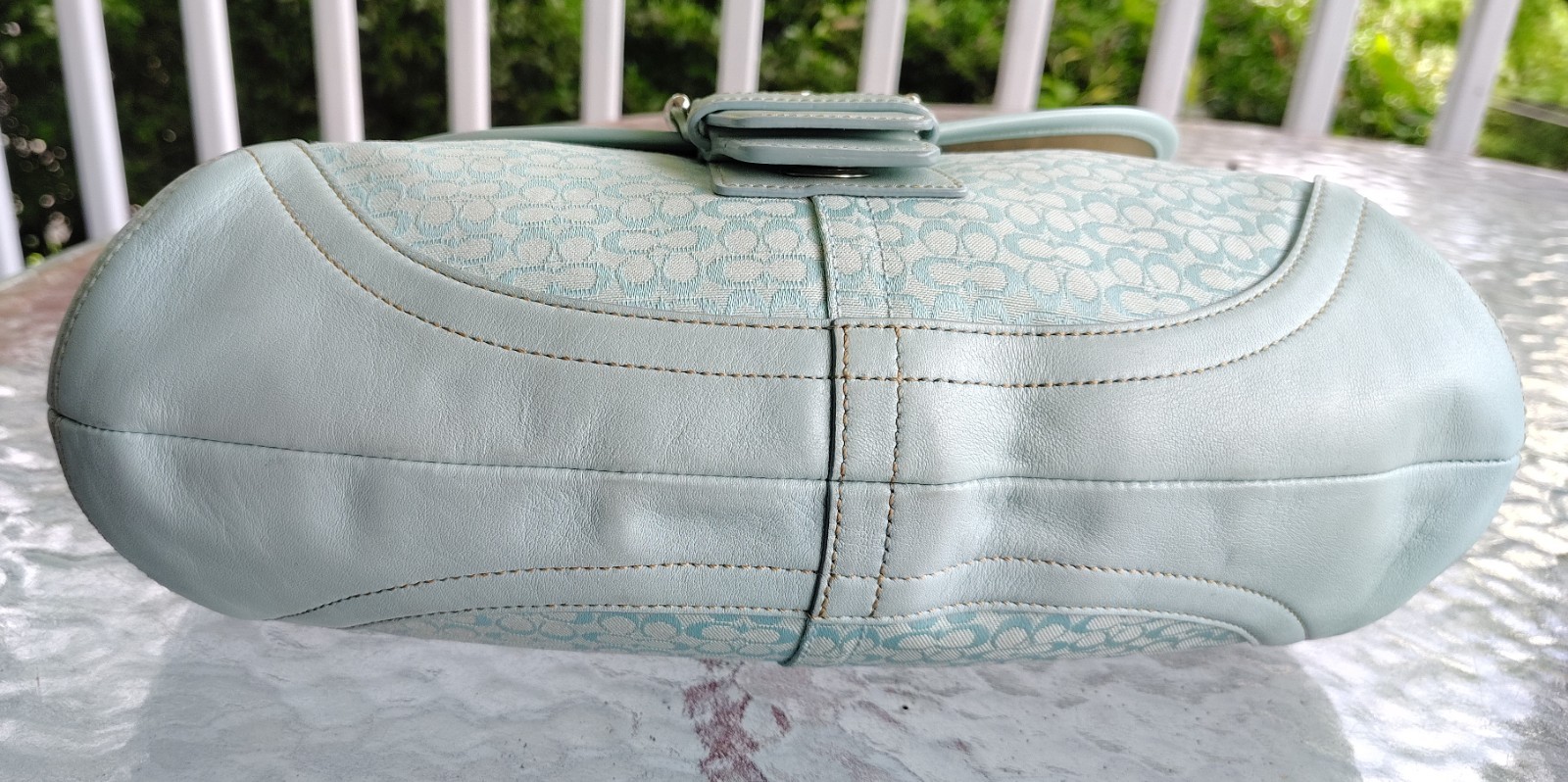 Coach MEDIUM Vintage F06808 Soho Robin Egg Blue Signature C & Leather Bag