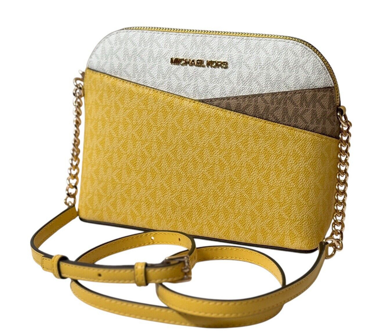 Michael Kors Jet Set Travel Dome Crossbody Bag MK Color-Block Yellow Multi