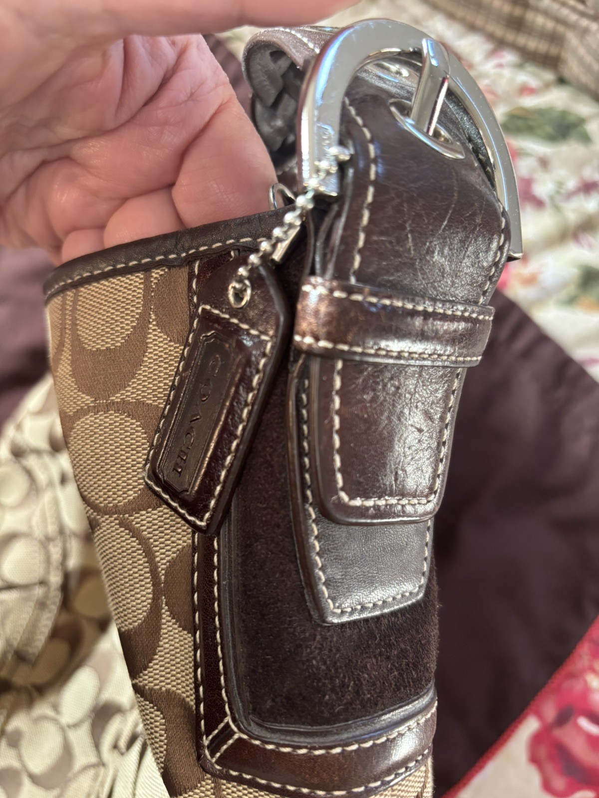 Coach Signature Tan/Brown Silver Buckle Hardware Braided Leather Strap Y2K