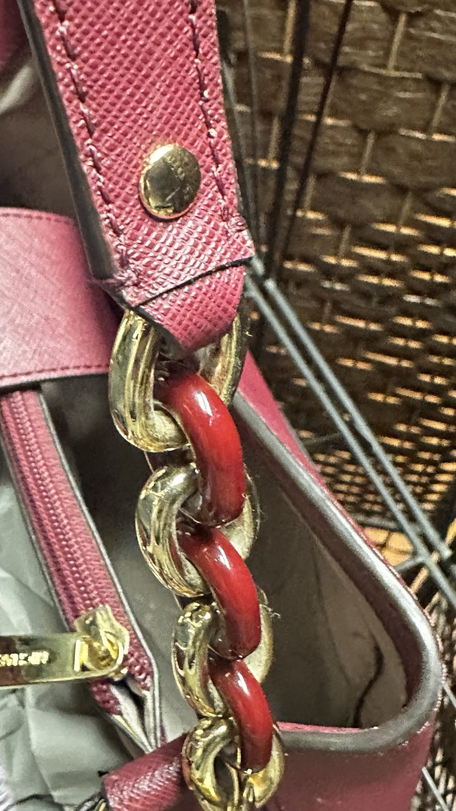 Michael Kors Sofia Large Burgundy Red Saffiano Leather Satchel Shoulder Purse