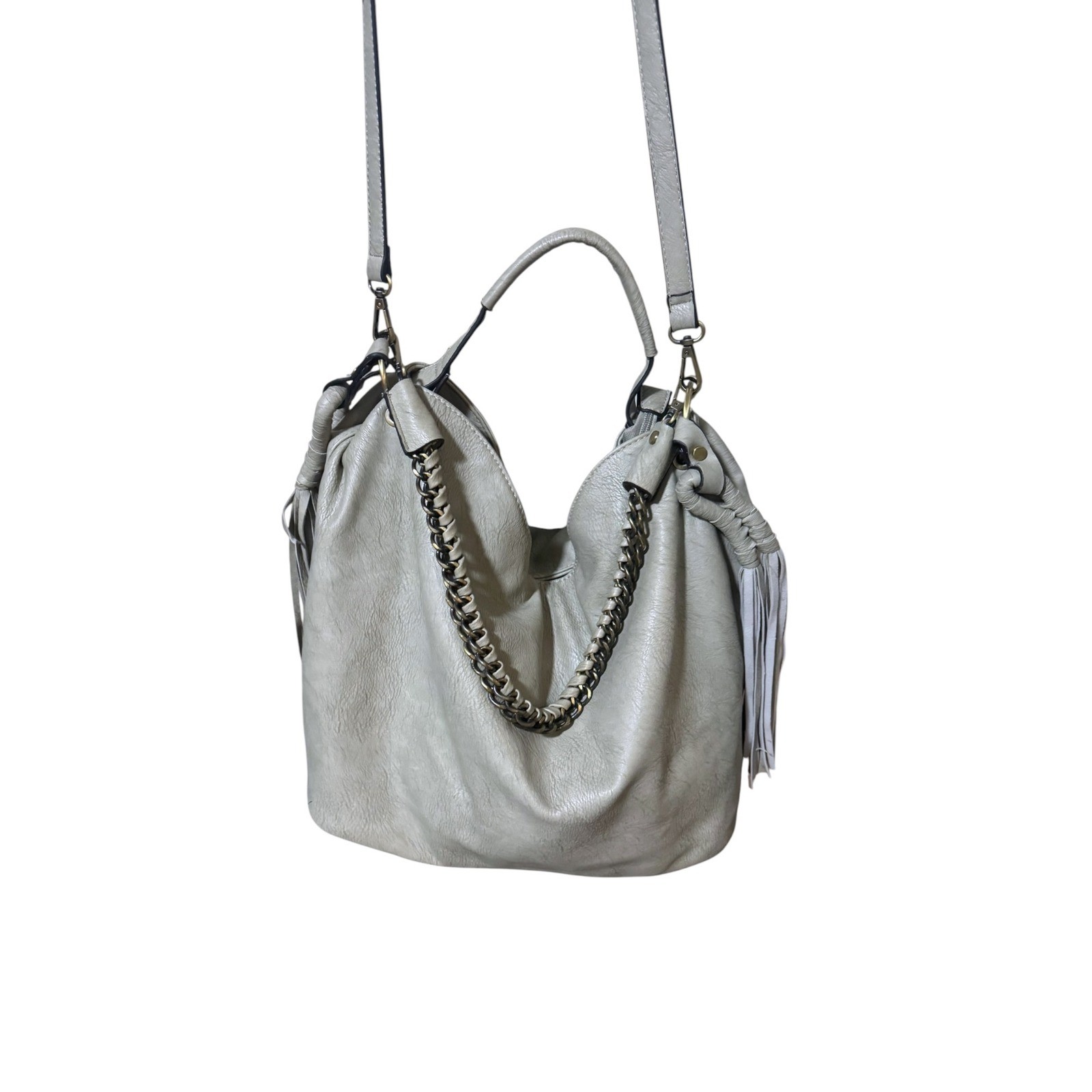 Slouchy Vegan leather hobo Bag Chain Tassel fringe Crossbody purse western boho