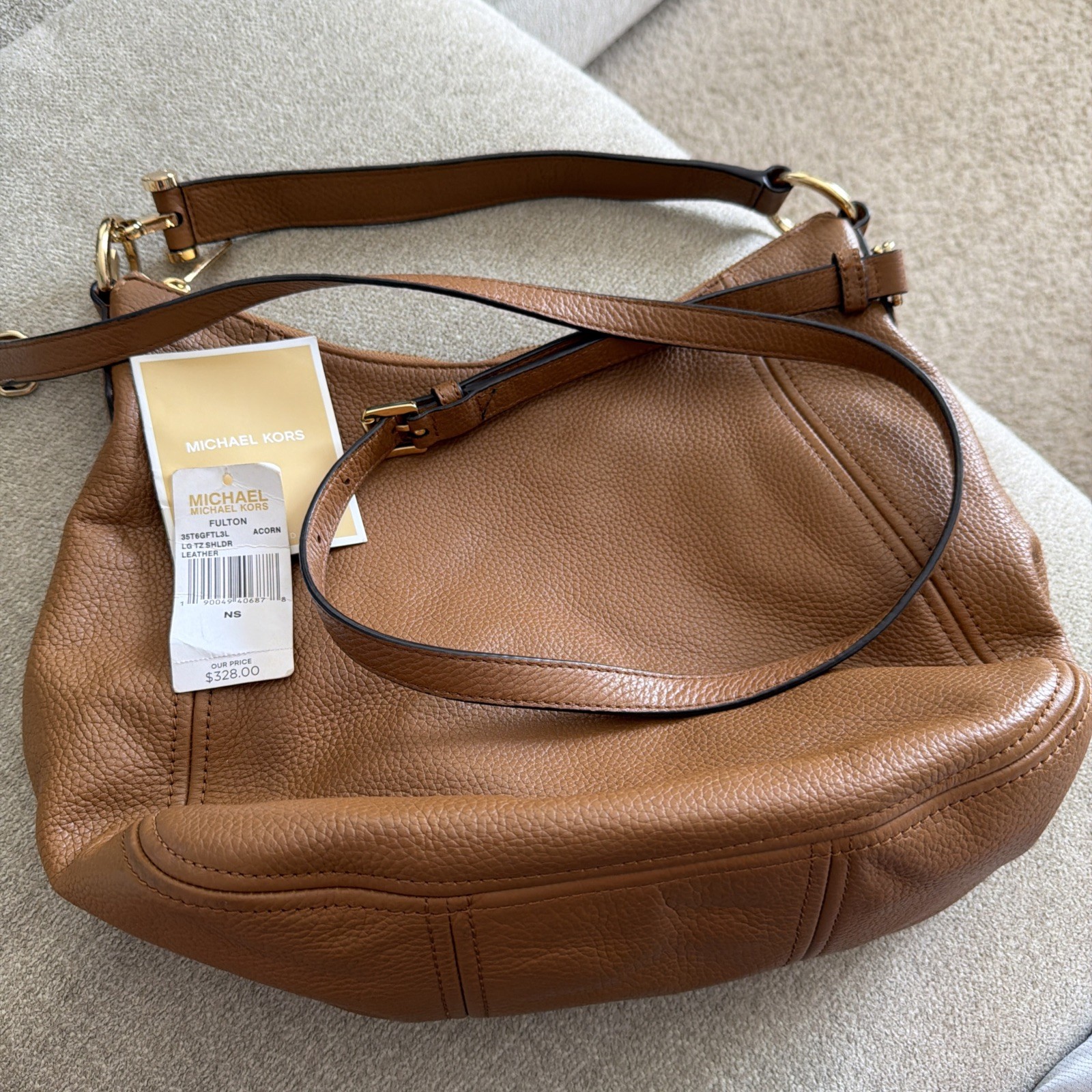 Michael Kors Fulton Large Leather Shoulder Bag Acorn New