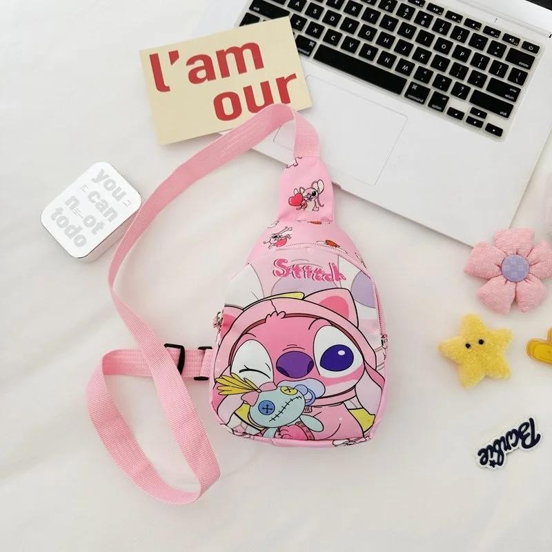Stitch & Angel Sling Chest Bag, Cartoon Anime Crossbody Bag, Fashionable Casual