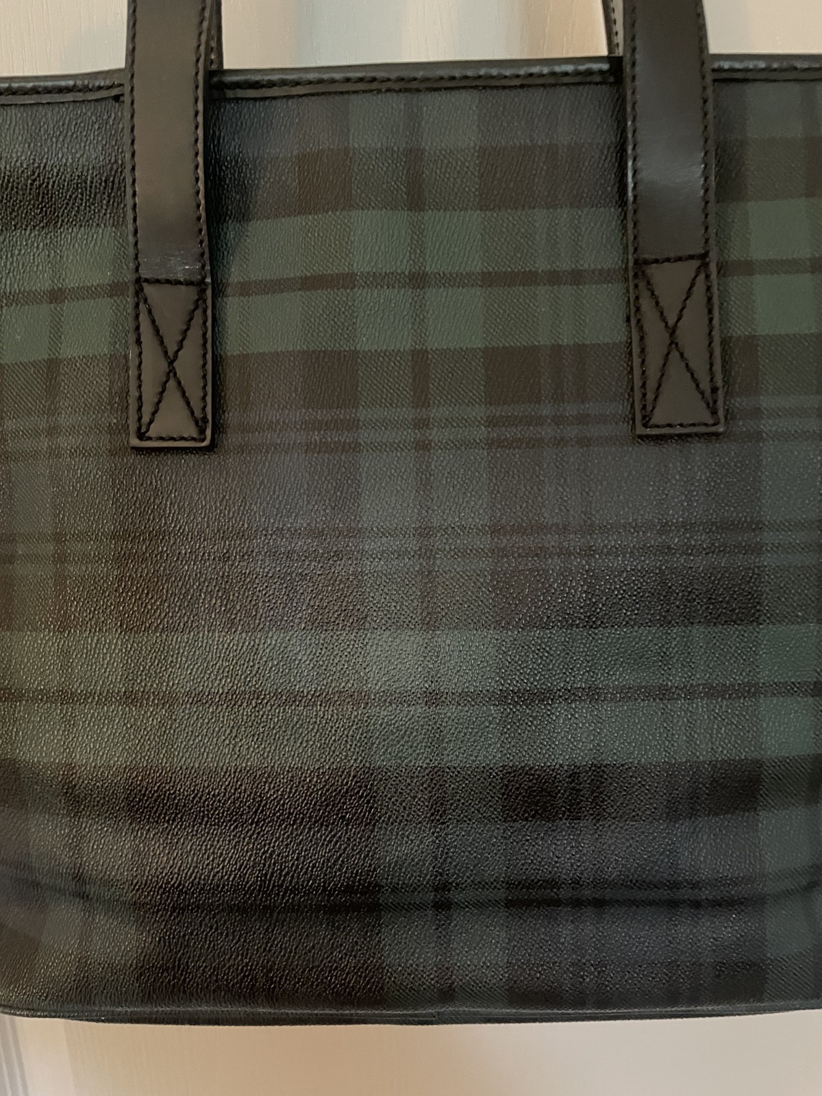 RALPH LAUREN Green/Black TARTAN WATCH PLAID Coated Canvas/Leather Shoulder Bag