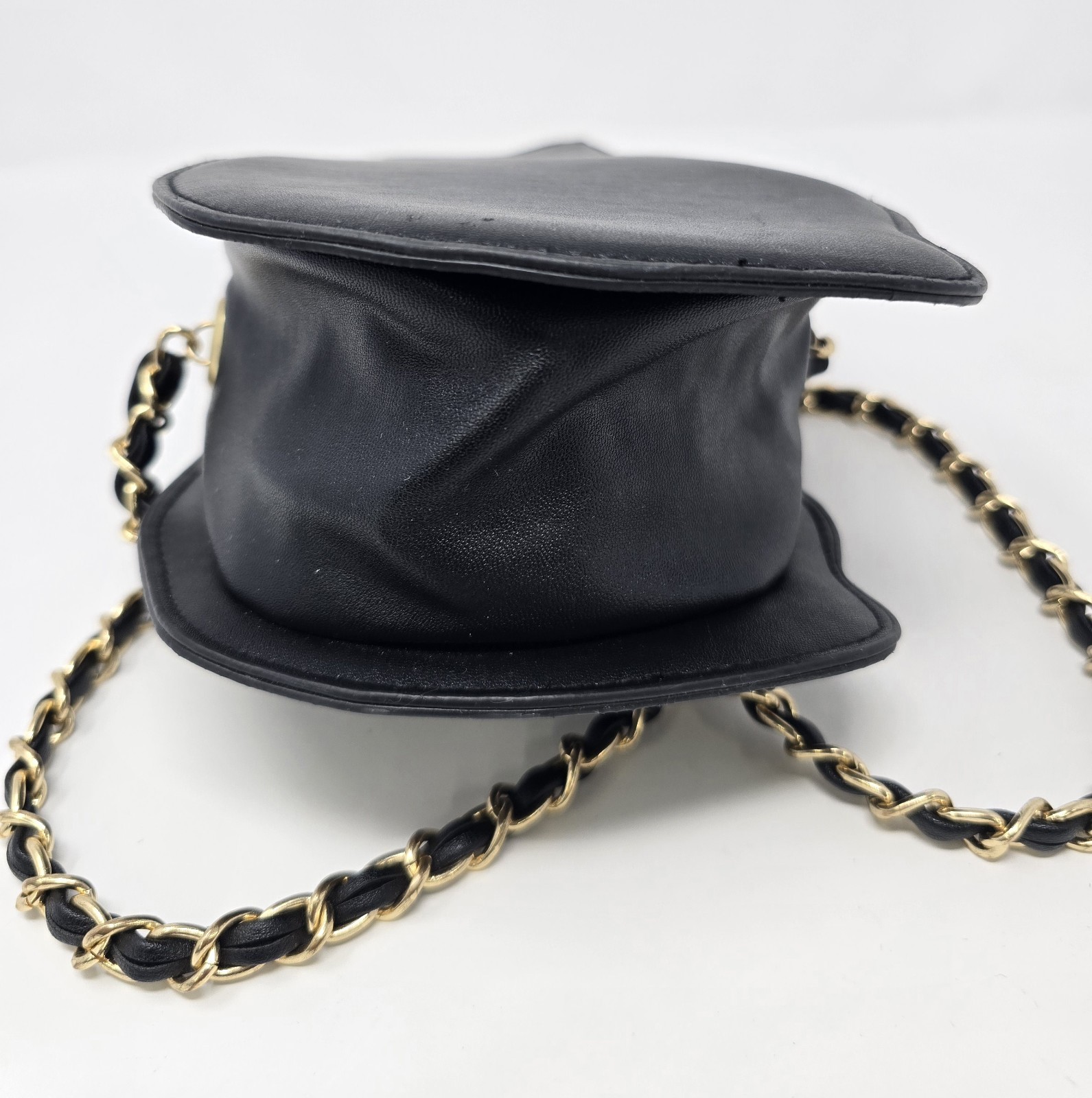 Black Kitty Cat w/ Green Eyes Crossbody Purse Gold Chain Strap Cute Halloween