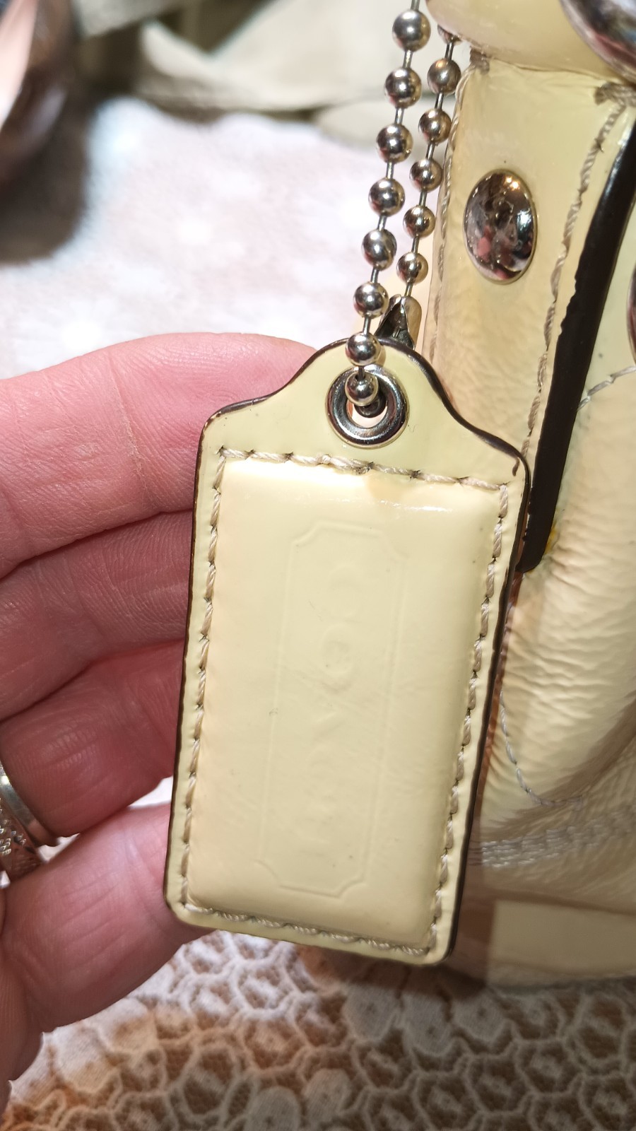 COACH F15141 Small Purse Ivory Patent Leather Handbag