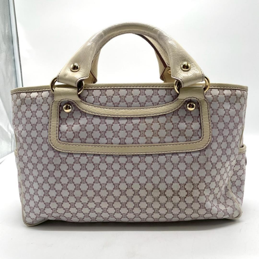 CELINE Macadam Boogie Bag Triomphe Handbag Purple Beige Leather Canvas Auth
