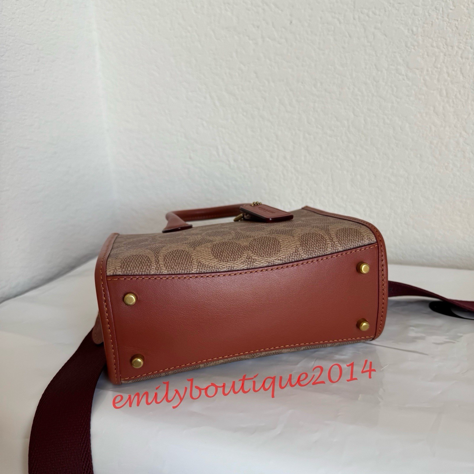 NWT Coach CT891 Ace Tote Bag 17 In Signature Canvas Crossbody Tan Rust Leather
