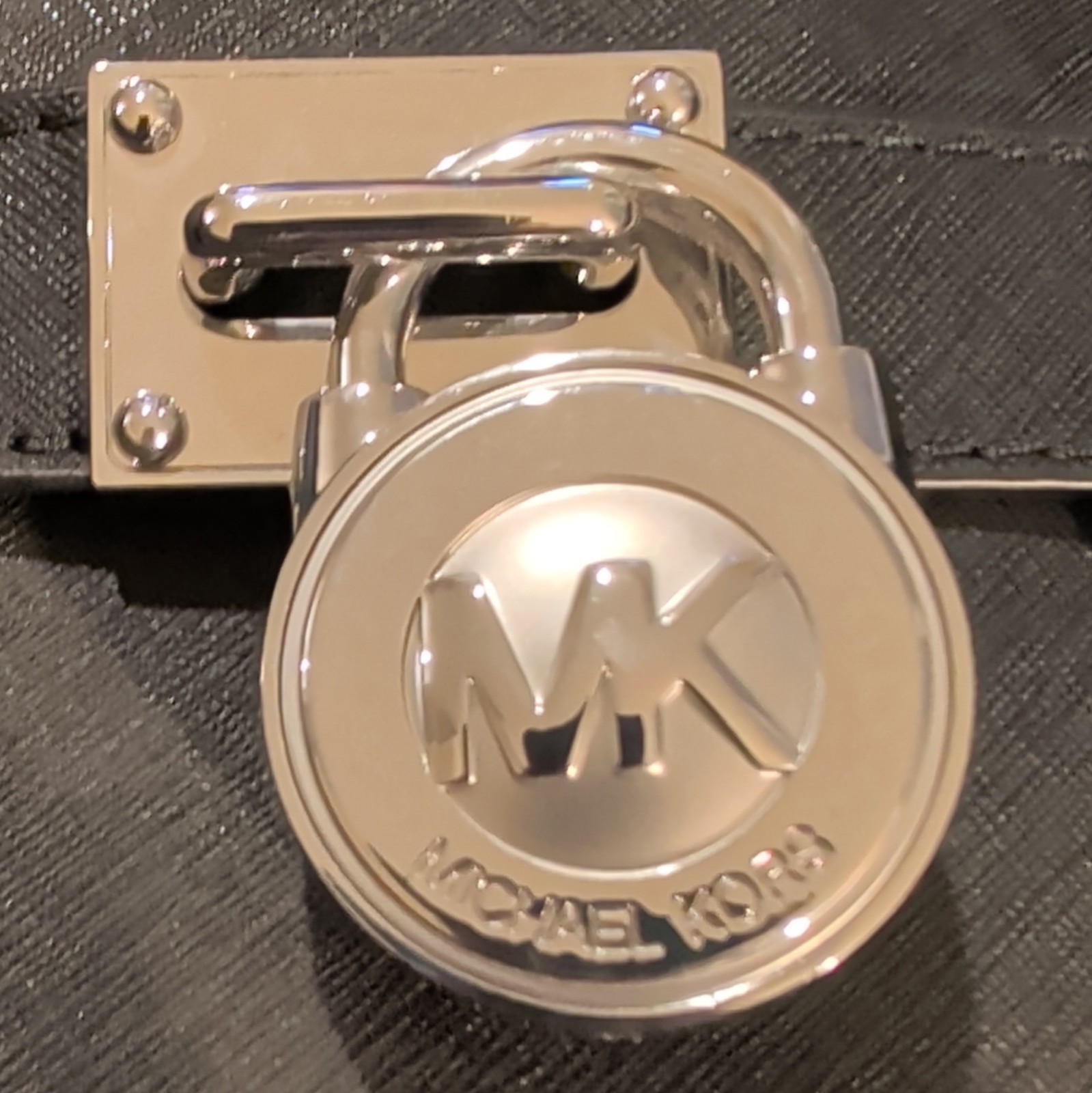 Michael Kors Black Satchel Top Handle Silver Hardware Padlock Strap