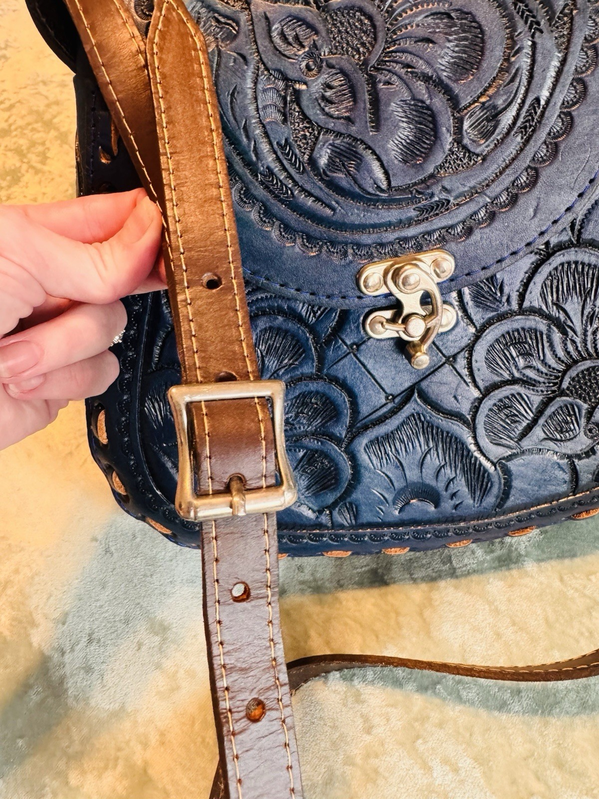 Royal Blue Leather Saddle Bag Handmade Genuine Leather