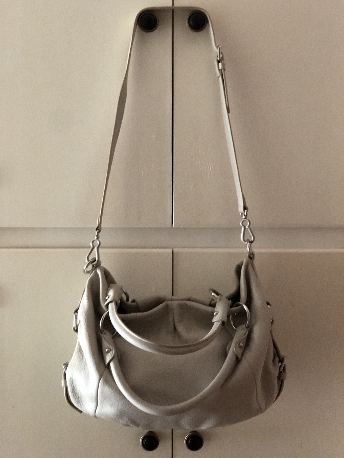 VINCE CAMUTO Pebbled Leather Large Crossbody/Satchel Dove Gray ~ EUC! CLEAN!