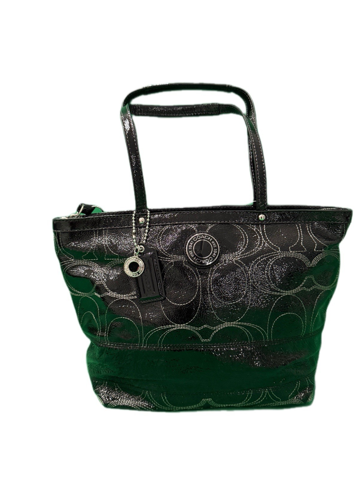 Coach Signature Stitch C Black Patent Leather Tote Bag, F19198