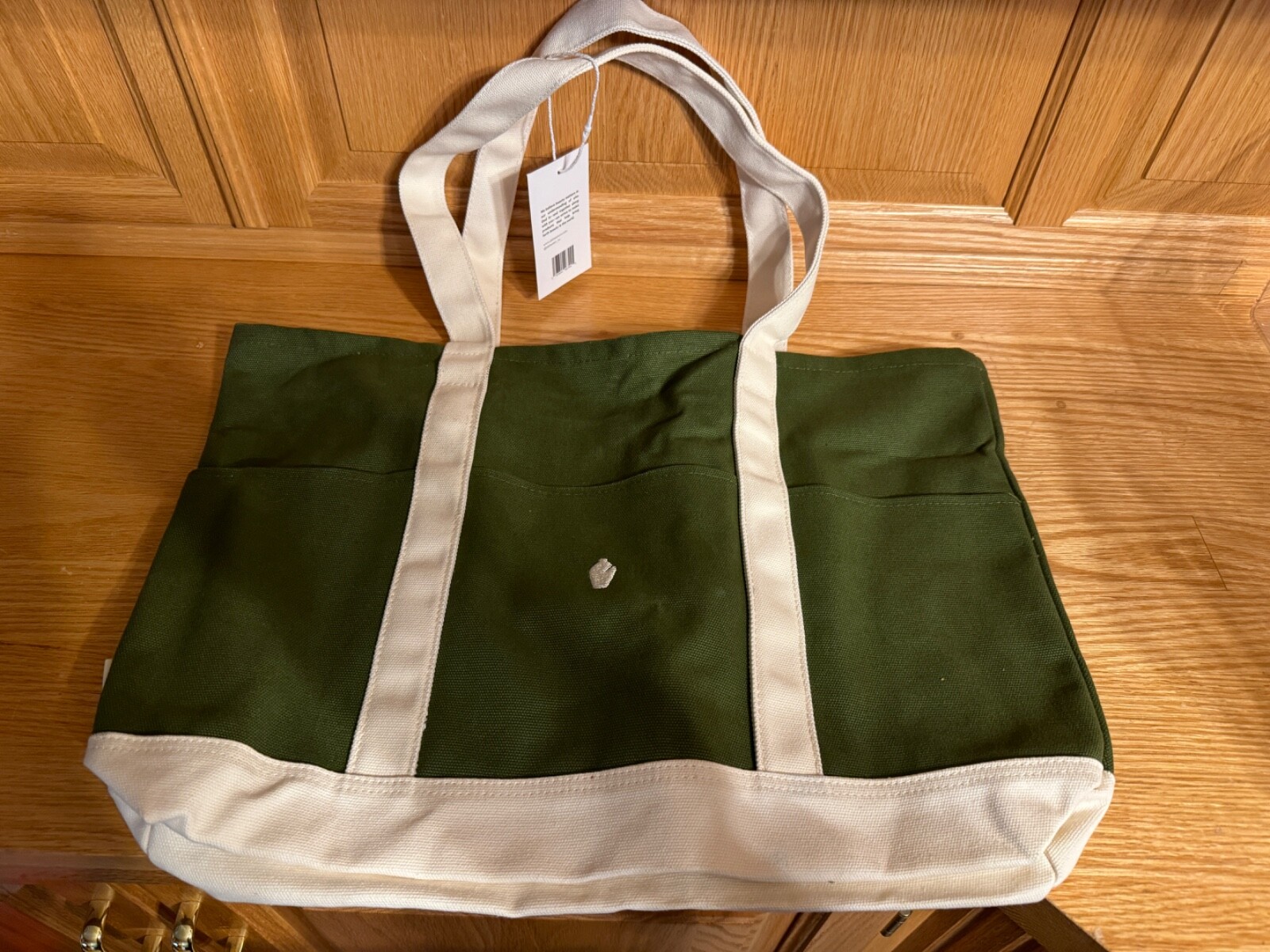 Alabaster 3 Panel Tote Bag Green & Cream Colored 17.5 X 12 X 4 in 10 in Handle