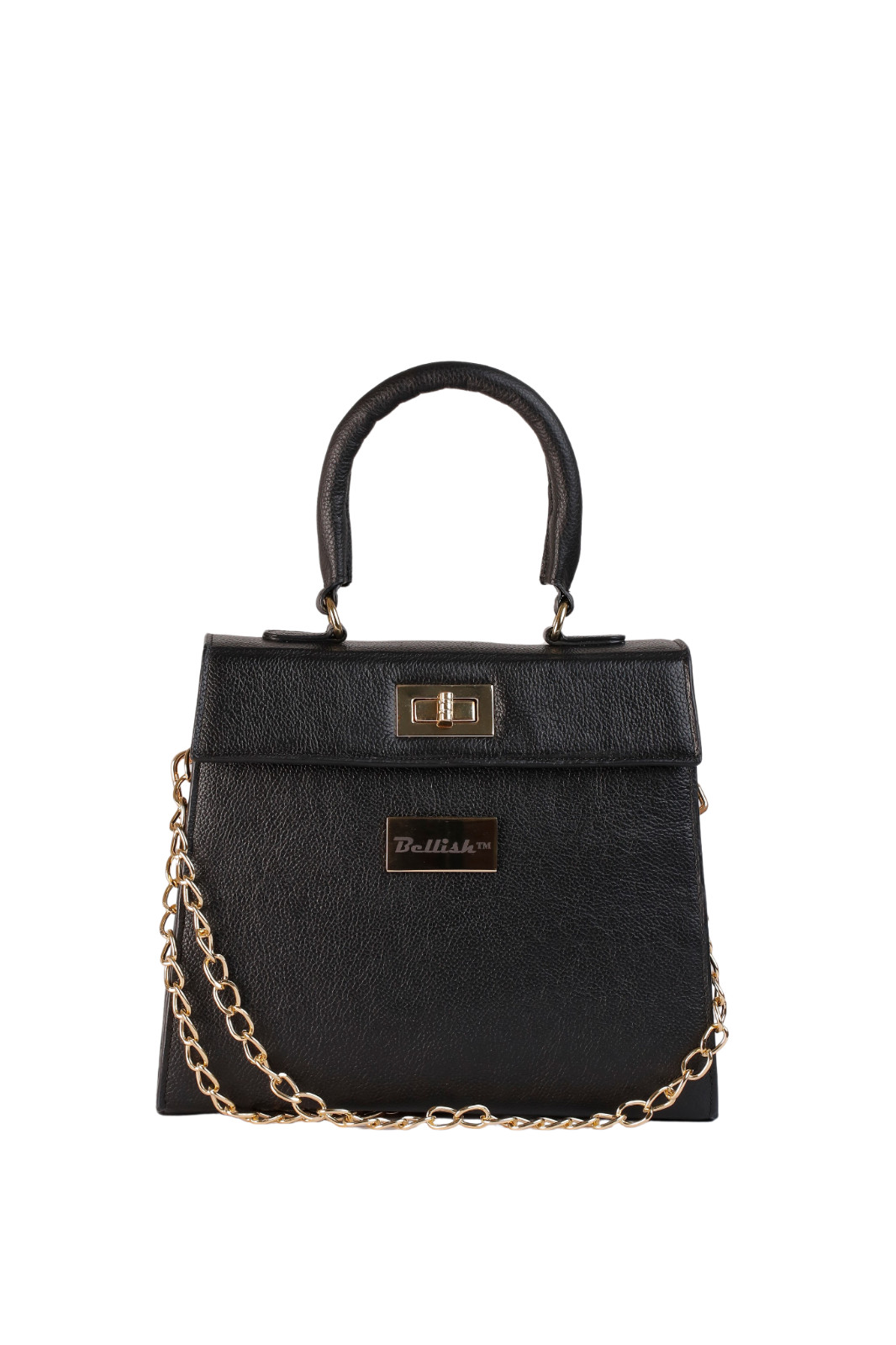 Bellish Solara Genuine Leather Handbag with Polyester Lining & Metal Turn Lock