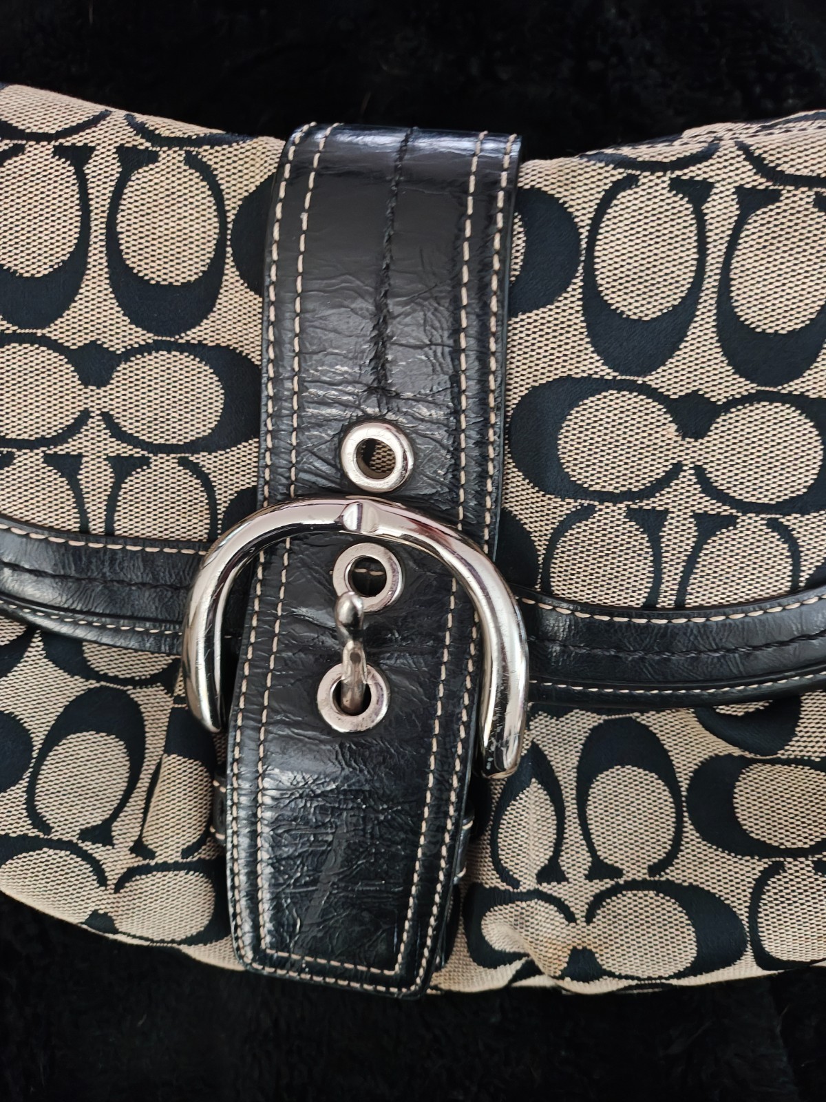Vintage COACH F-15203 Black and Grey Signature C Soho Shoulder Bag