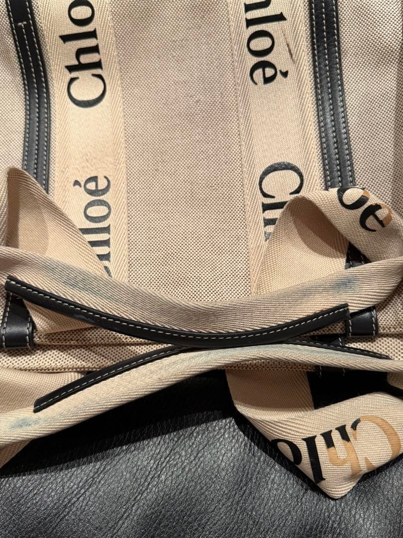 Authentic Chloe Medium Woody Tote Bag Shoulder Bag Beige Canvas From Japan