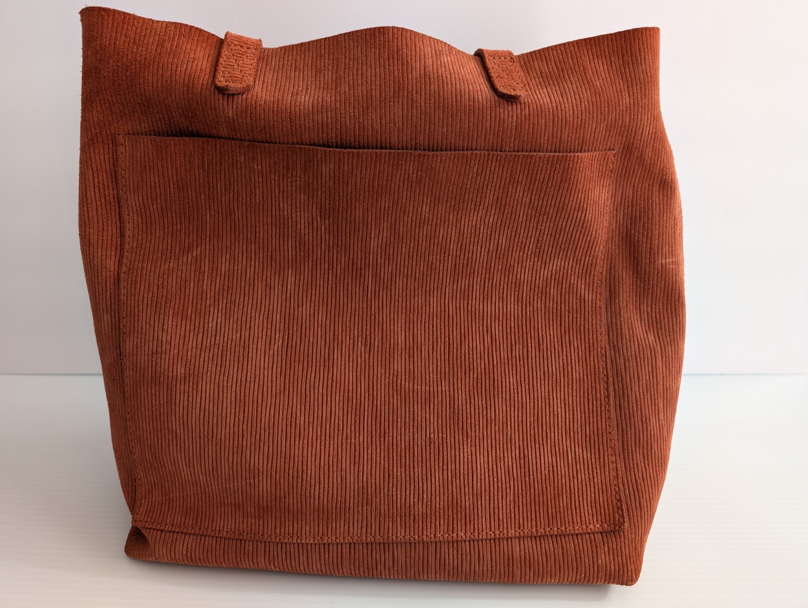 Madewell Ribbed Leather Tote Bag Rust Brown Open Top Shoulder Strap