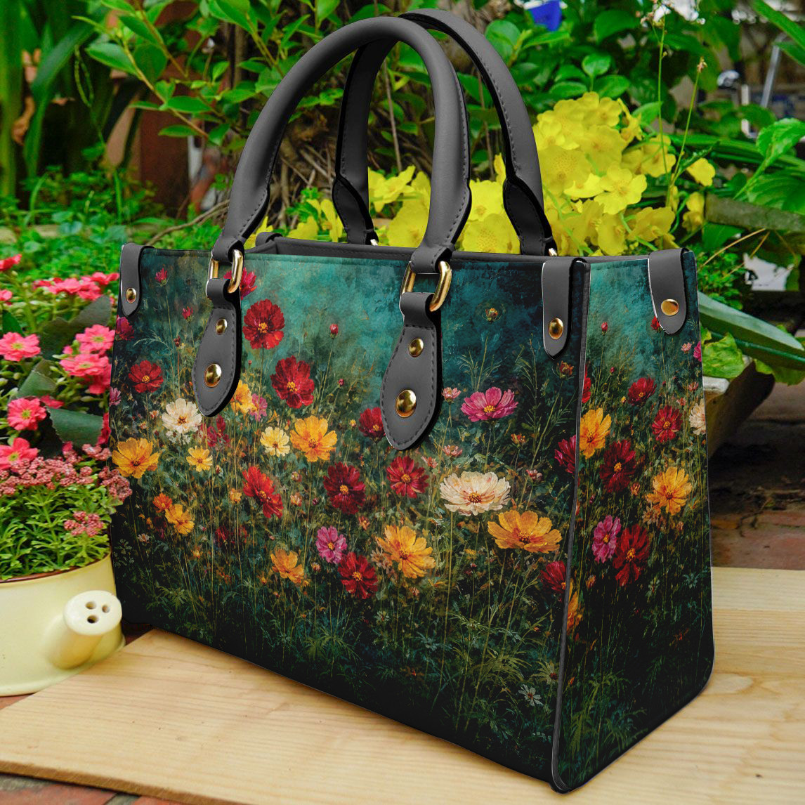Poppy Floral Crossbody Bag Vintage Meadow Print Women Shoulder Tote