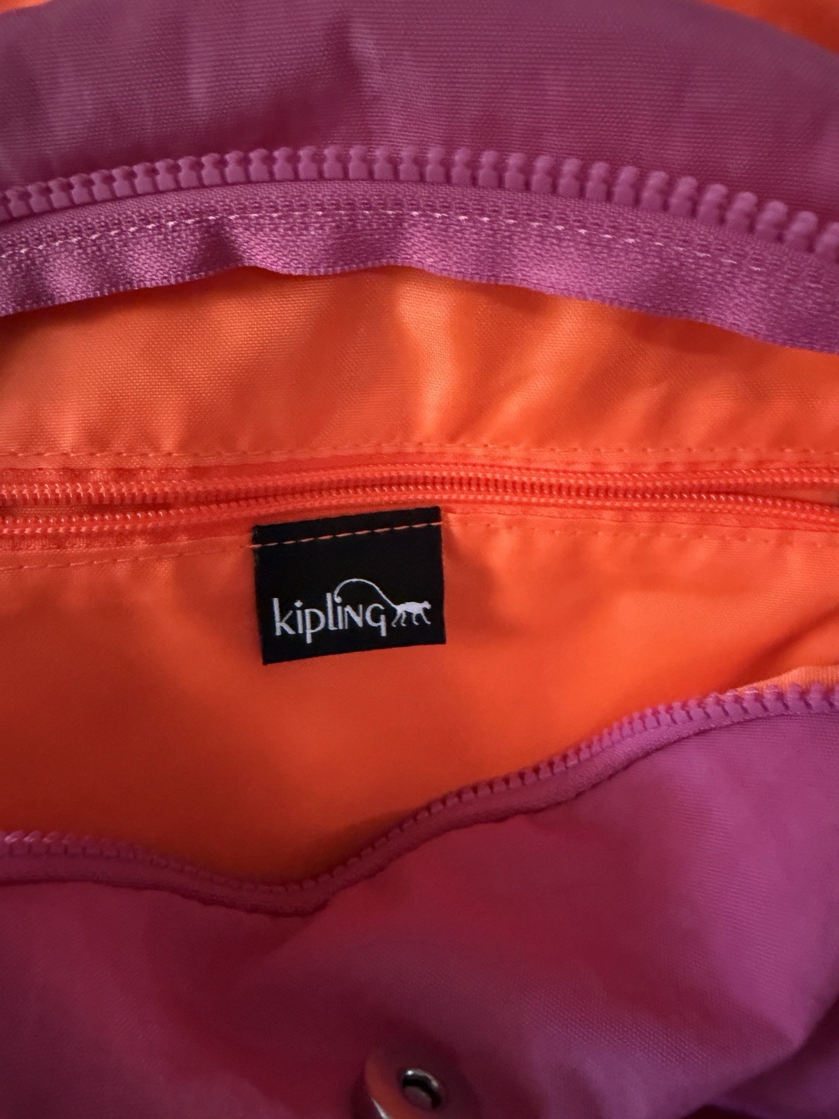 Kipling Backpack Hot Pink Neon Orange Lined Medium Lightweight Nylon Adjustable