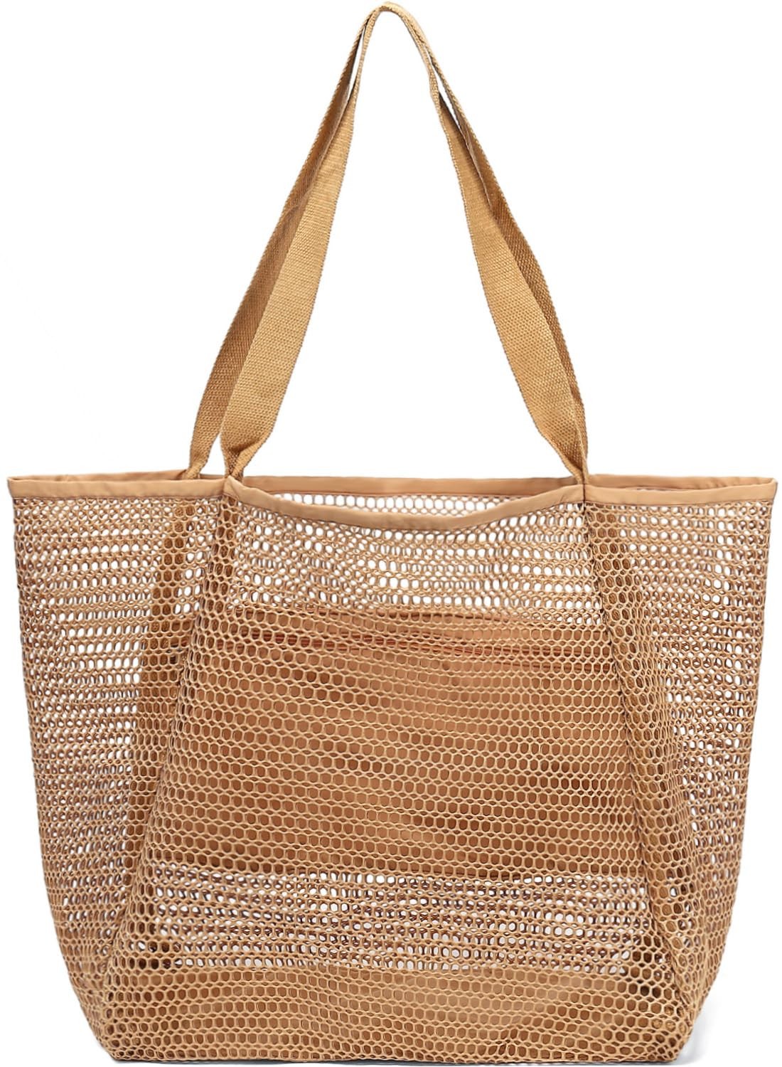 Mesh Beach Bag for Women, Summer Straw Tote Hobo Pool Bags with Zipper Pocket…