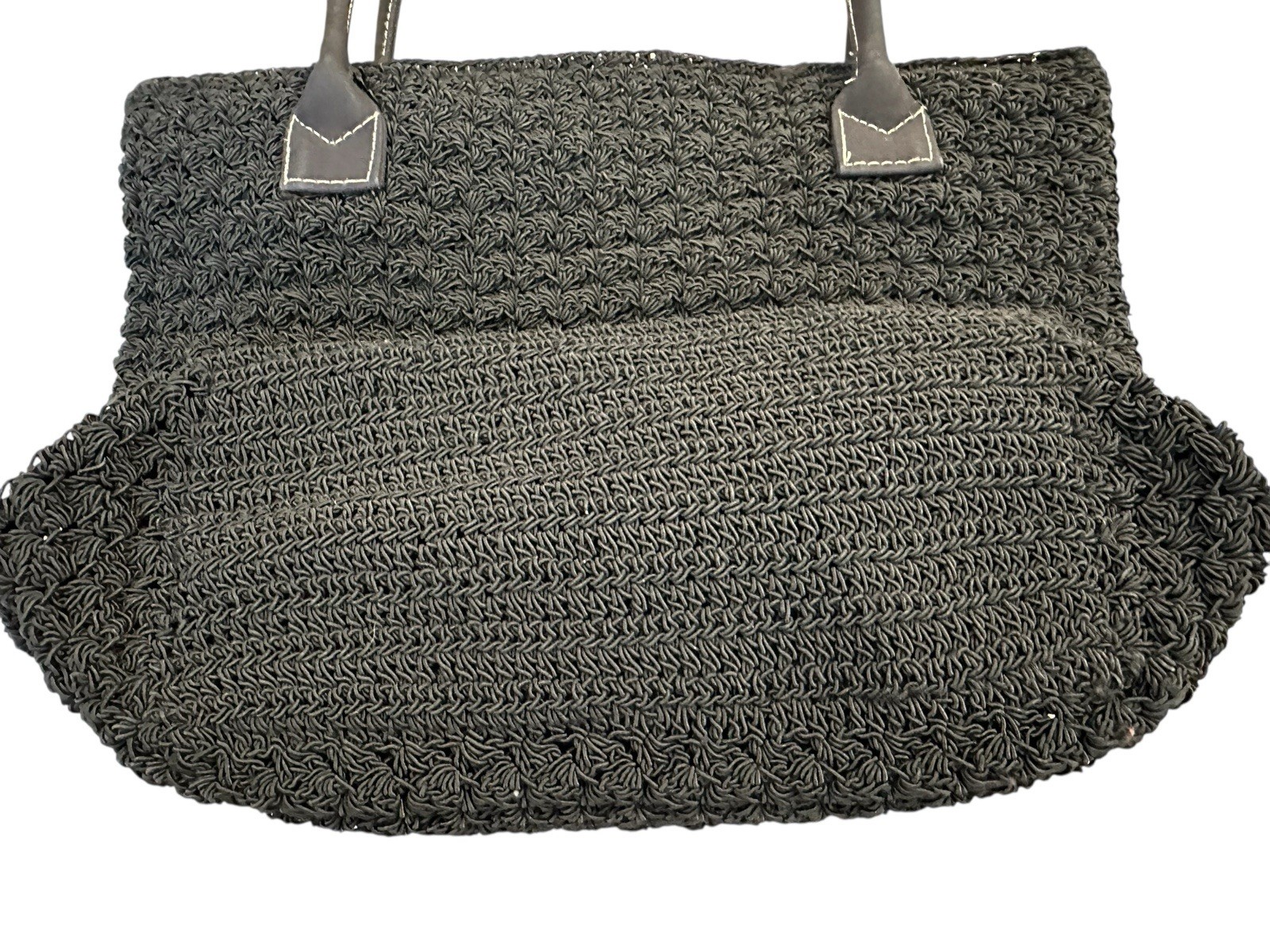 Vintage Black Knitted Lined Zipper Closure Lightweight Satchel Shoulder Bag Boho