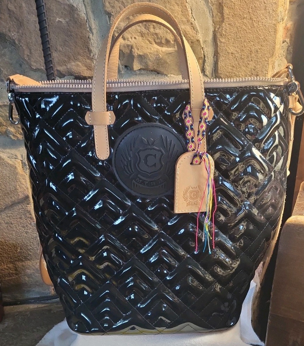 Consuela Inked Sling-Black Quilted Patten Leather Bucket Bag. NEW W/TAGS