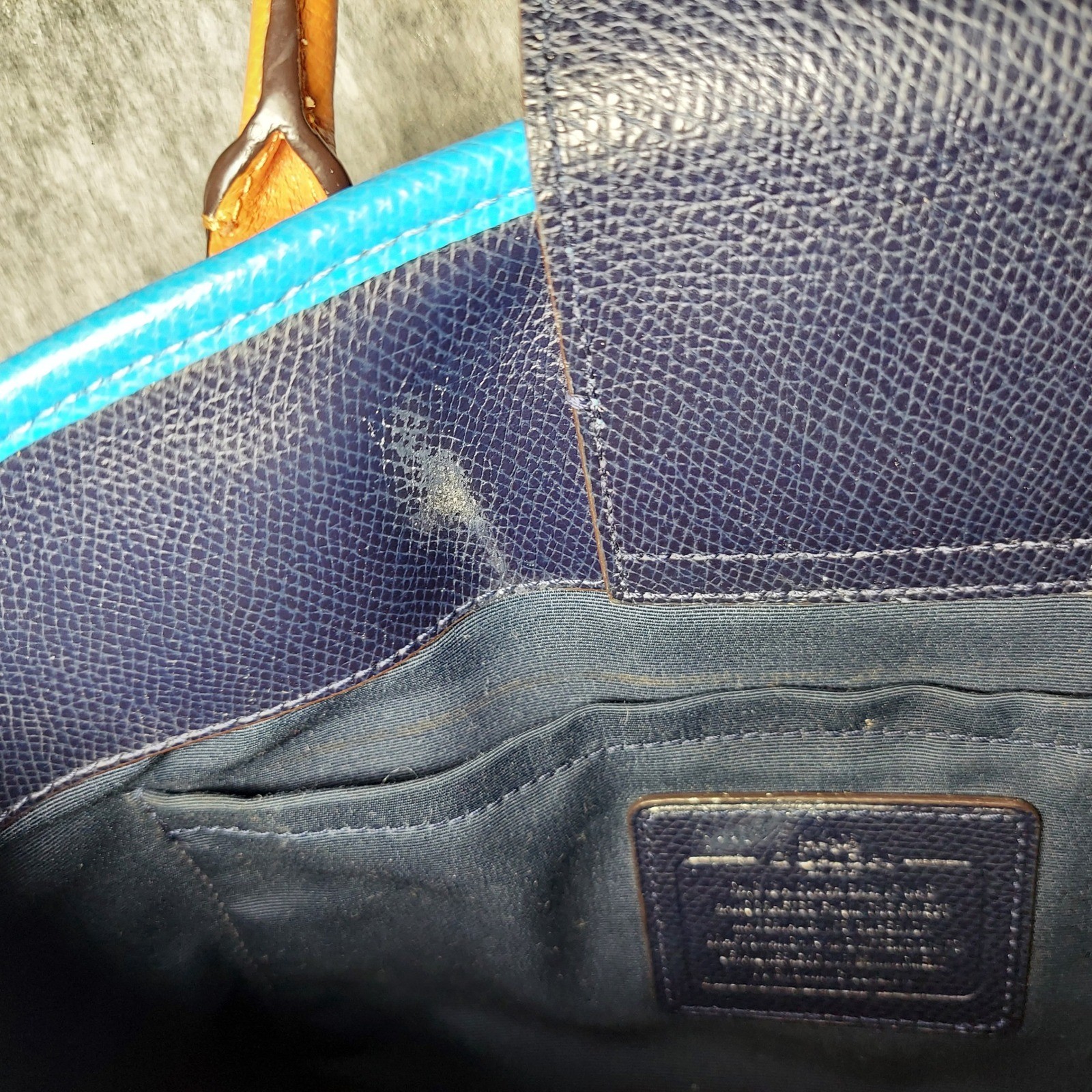 Coach Pebbled Leather Satchel Crossbody Bag Handbag Blue Orange Shoulder Purse