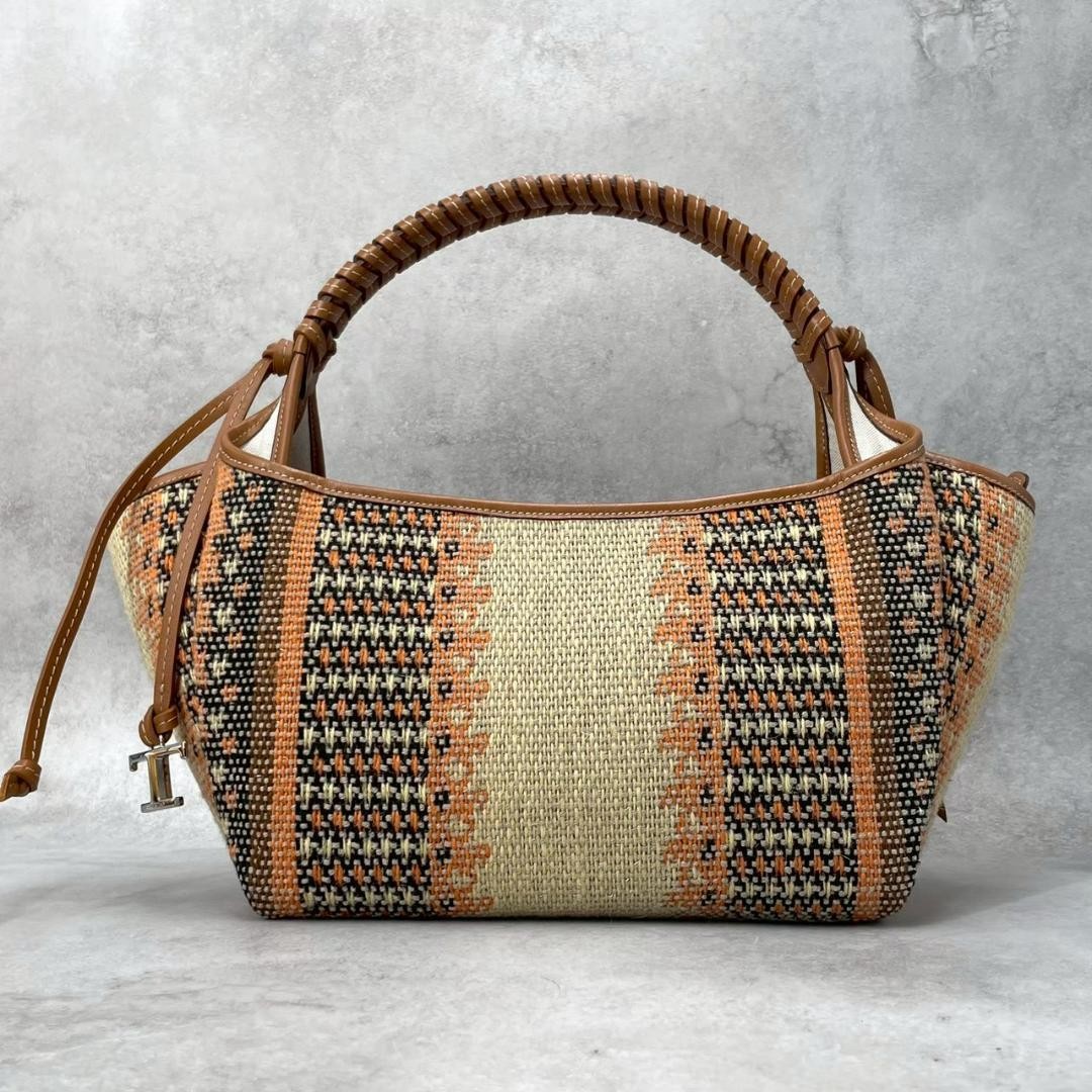 Tod’s T Timeless Jute Tote Bag Natural Casual Stylish Natural Brown Authentic
