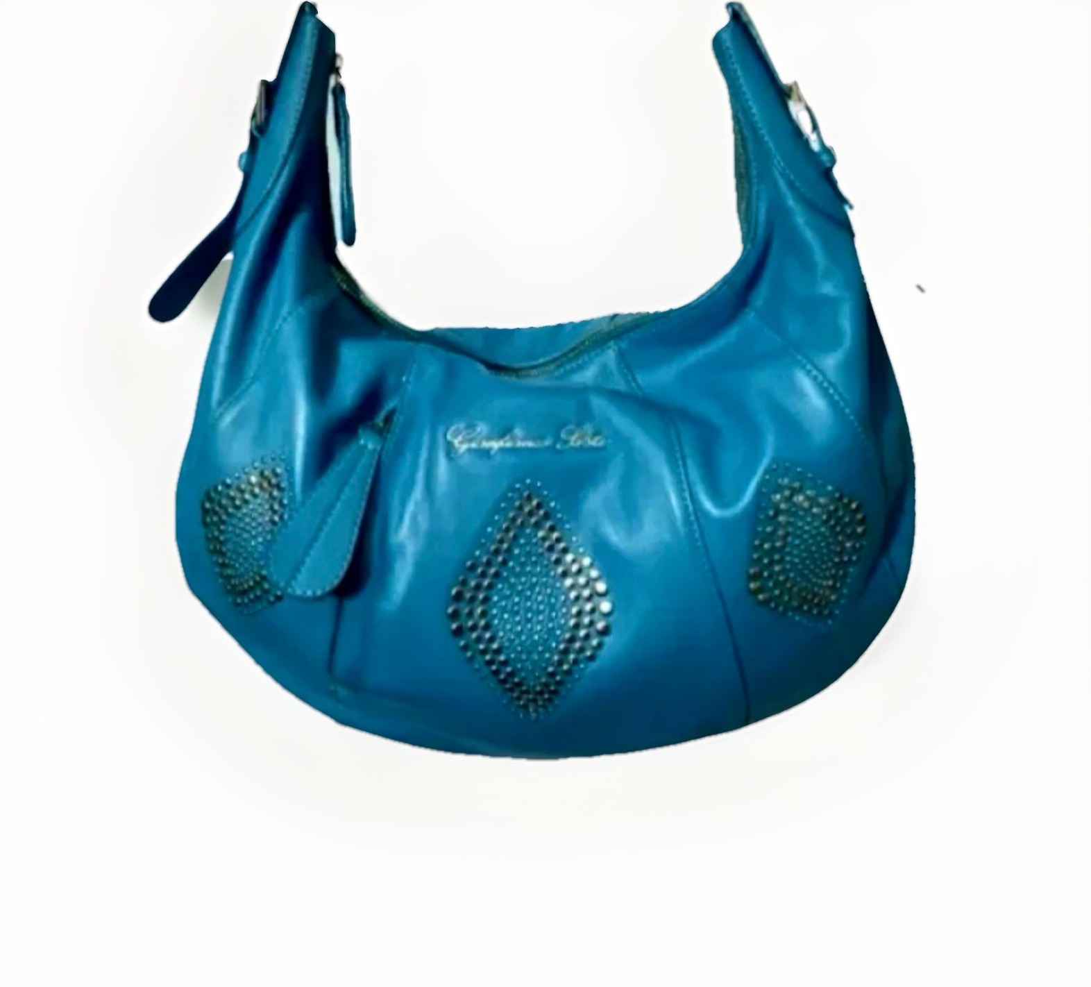 Gianfranco Sisti Women’s Blue Smooth Italian Leather Large Hobo Bag Studs Accent
