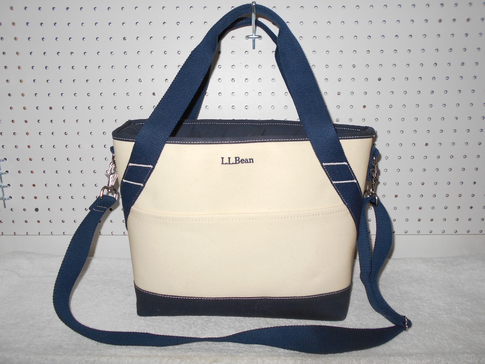 LL BEAN GENUINE! 13X12X6 IVORY CANVAS INSULATED COOLER SHOULDER TOTE BAG A2