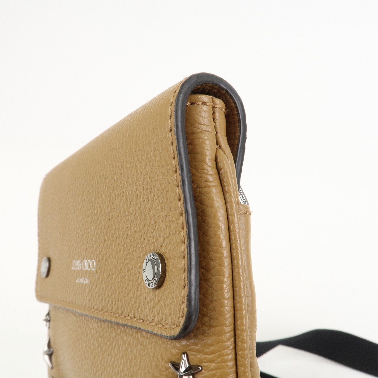 JIMMY CHOO Leather KIMI MESSANGER Studs Shoulder Bag Brown Authentic Used F/S