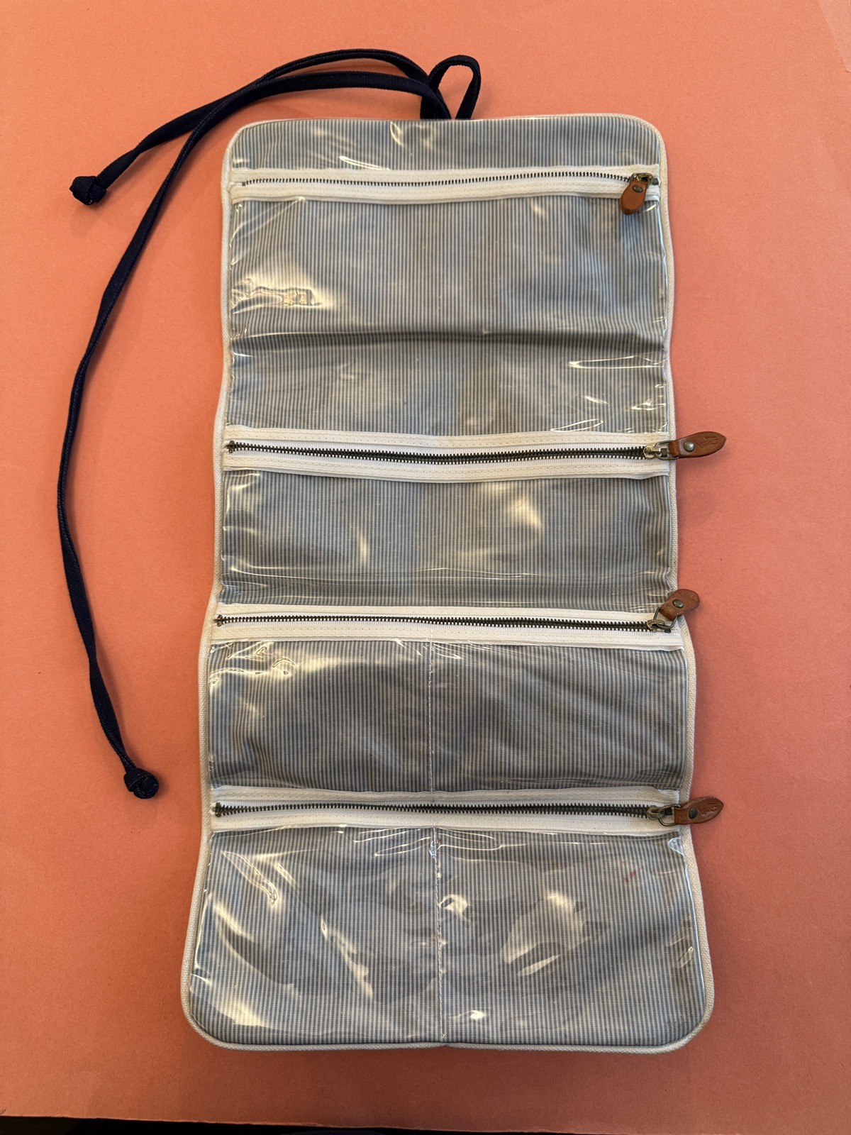 POLO RALPH LAUREN Travel hanging Toiletry bag, Navy Canvas Gold Embroid Logo