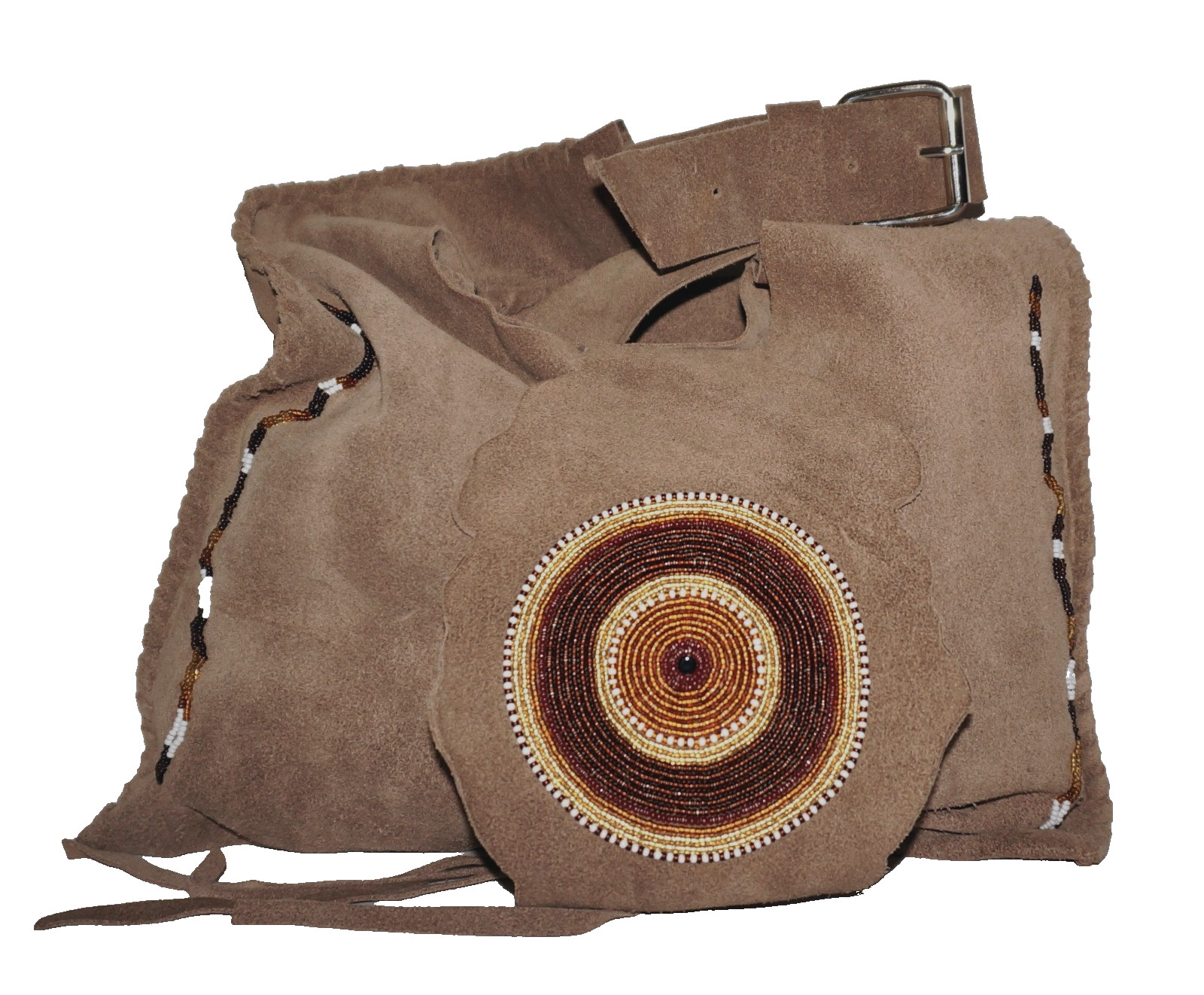 90’s Vintage ARTISAN CRAFTED Autumn Beige Suede Leather Slim Crossbody Bag