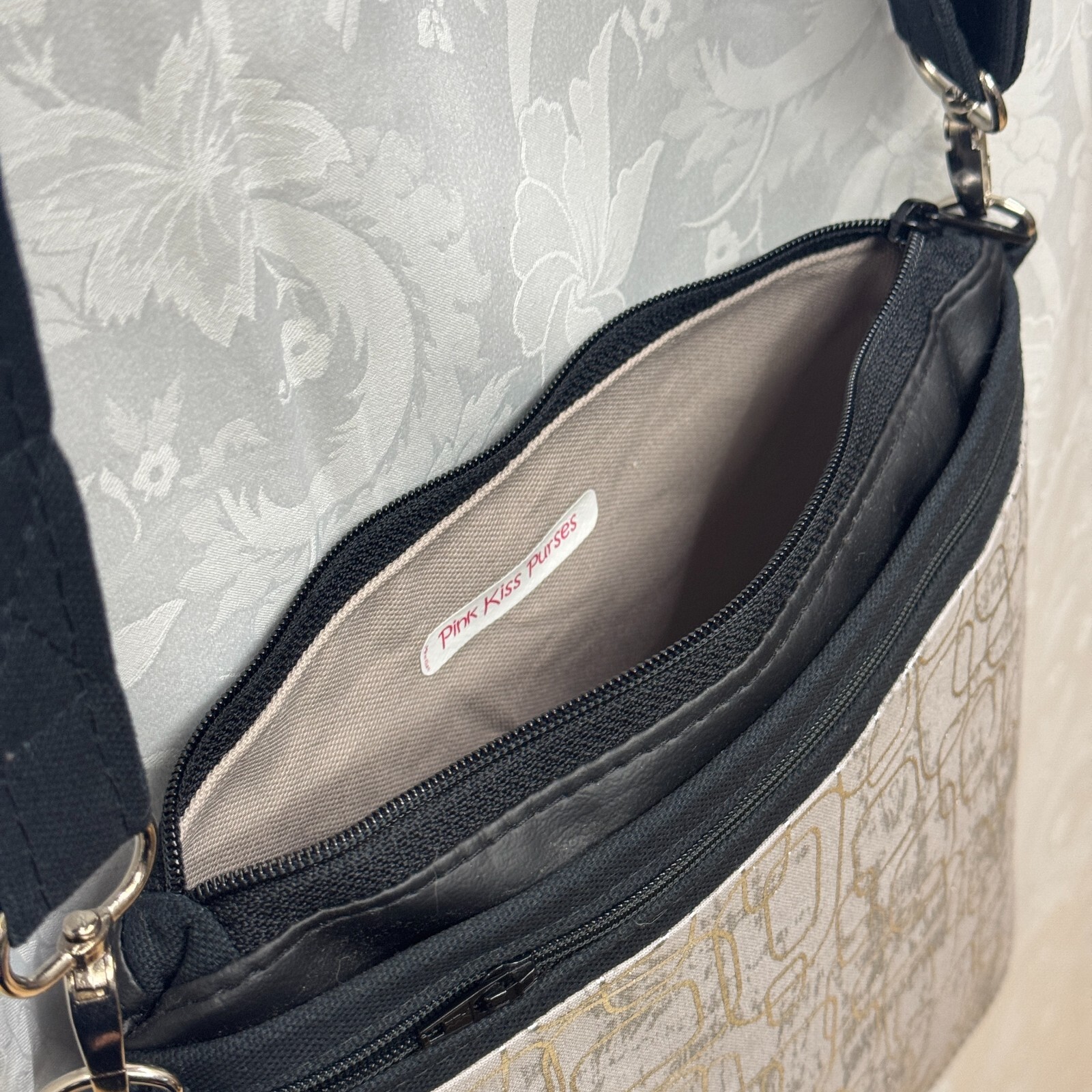 Custom Crossbody Gray Silver Handmade Fabric Canavs Adjustable Strap