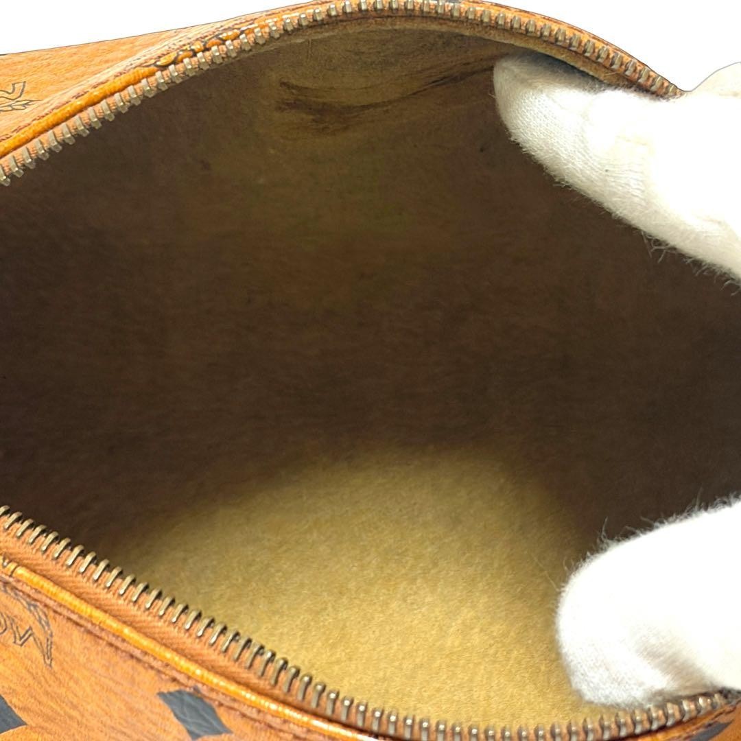 MCM Mini Shoulder Bag Visetos Camel PVC Cylinder Shape 23x13x13cm Authentic