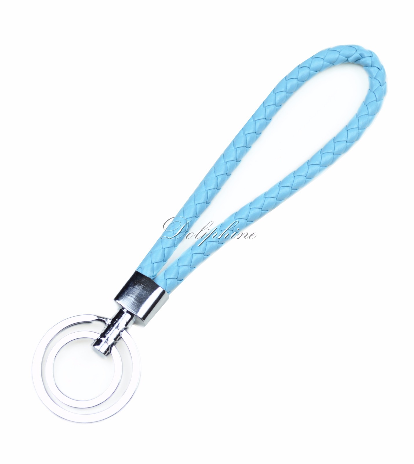 Multi-Color PU Leather Braided Wristlet with Double Ring Keychain Key Fob