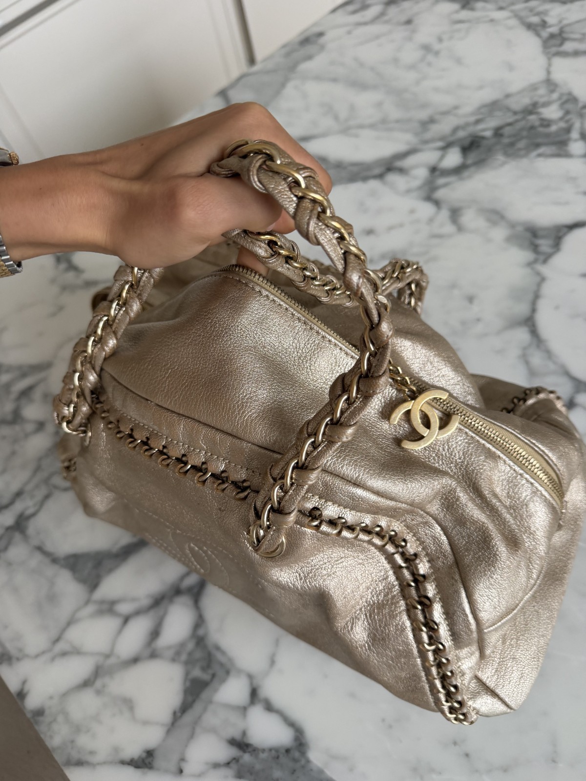 Champagne Gold Chanel Luxury Line Vintage Luxe Ligne Bowler