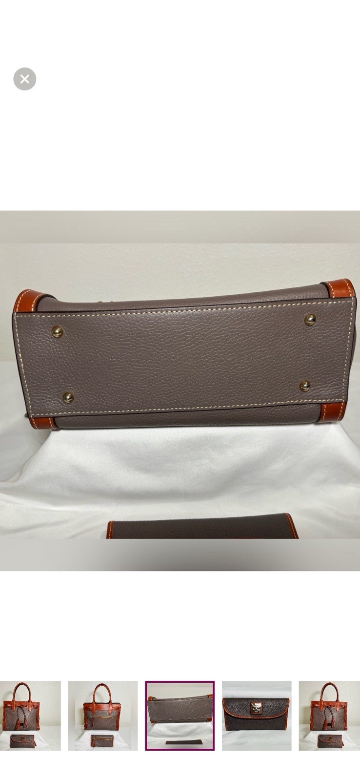Dooney & Bourke Pebble Leather Tote & Matching Wallet Set-Brown With Tan Trim