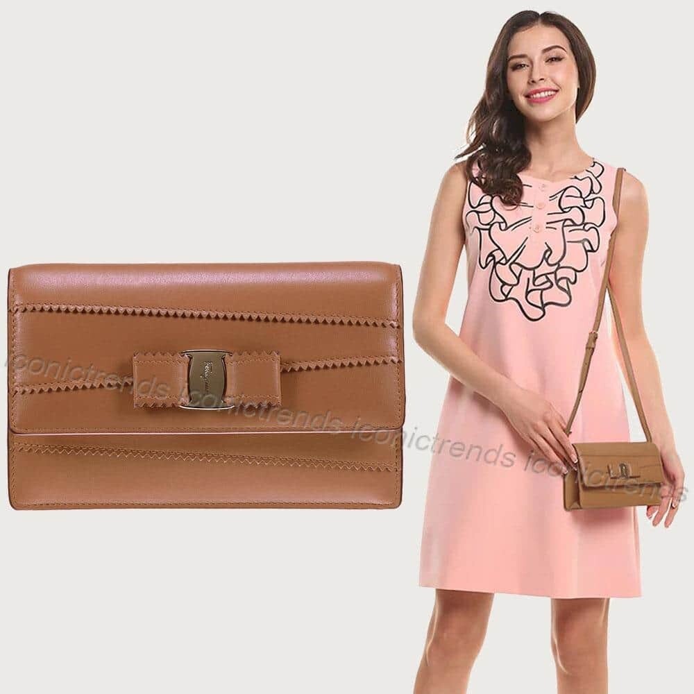 NIB🍂Salvatore Ferragamo Miss Vara Mini Dentelle Crossbody Bag Ecorce Pollen Tan