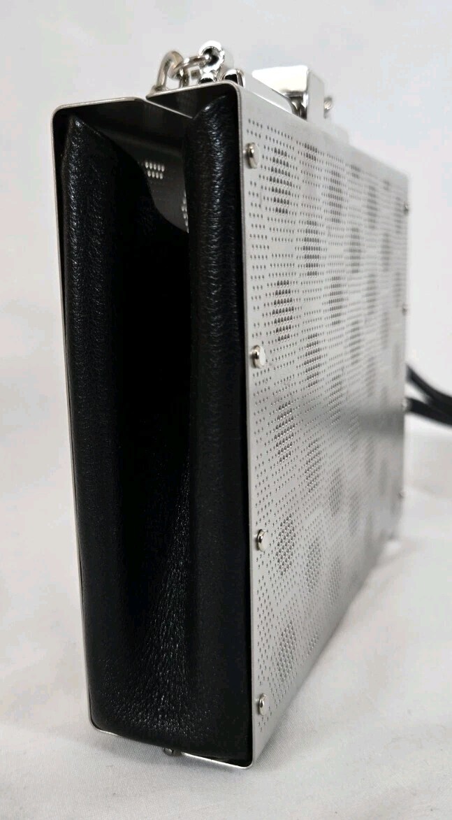 Wendy Stevens Paris Sholder Drop Wallet/Bag, Stainless Steel Black Leather
